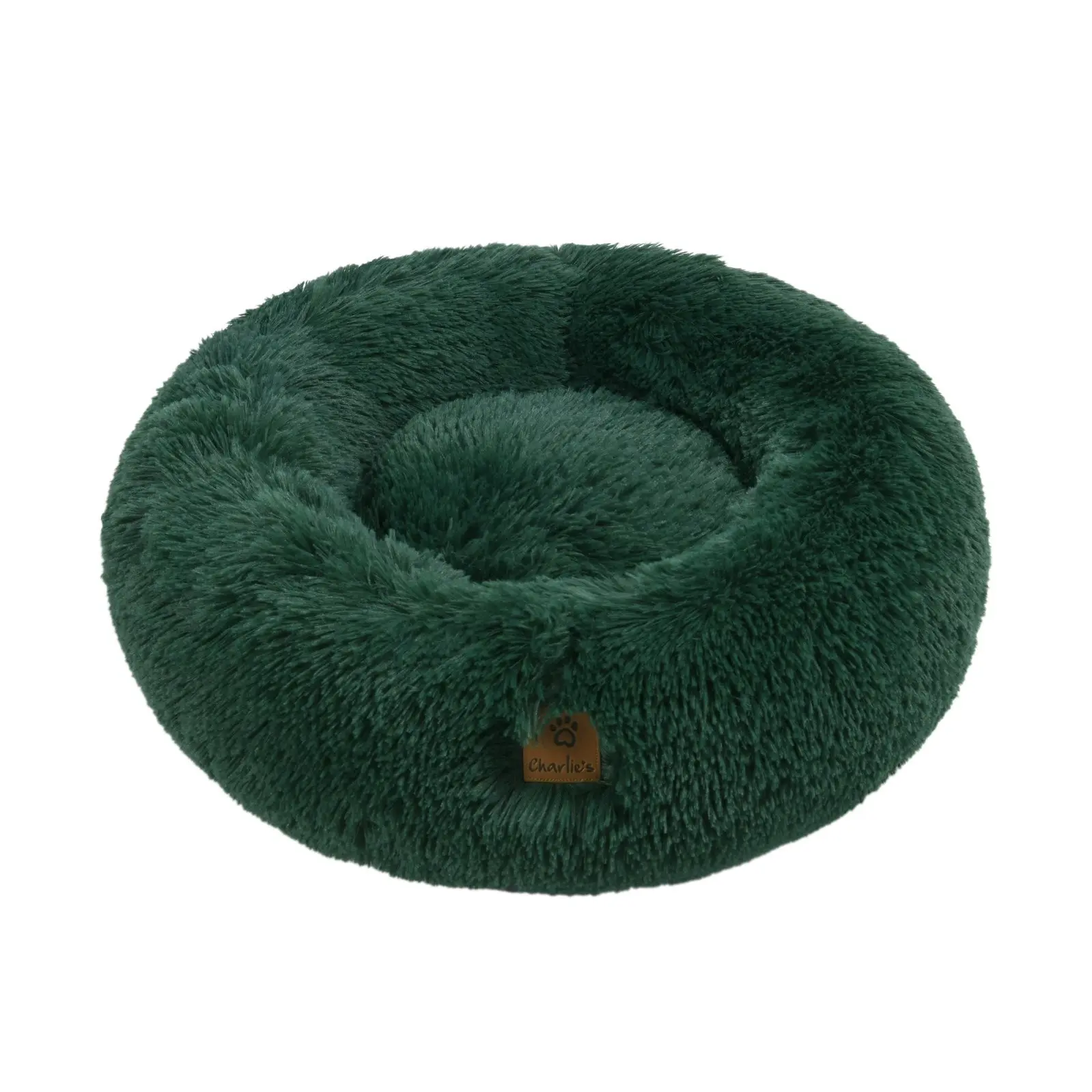 Charlie's Shaggy Faux Fur Round Calming Dog Bed Eden Green Small