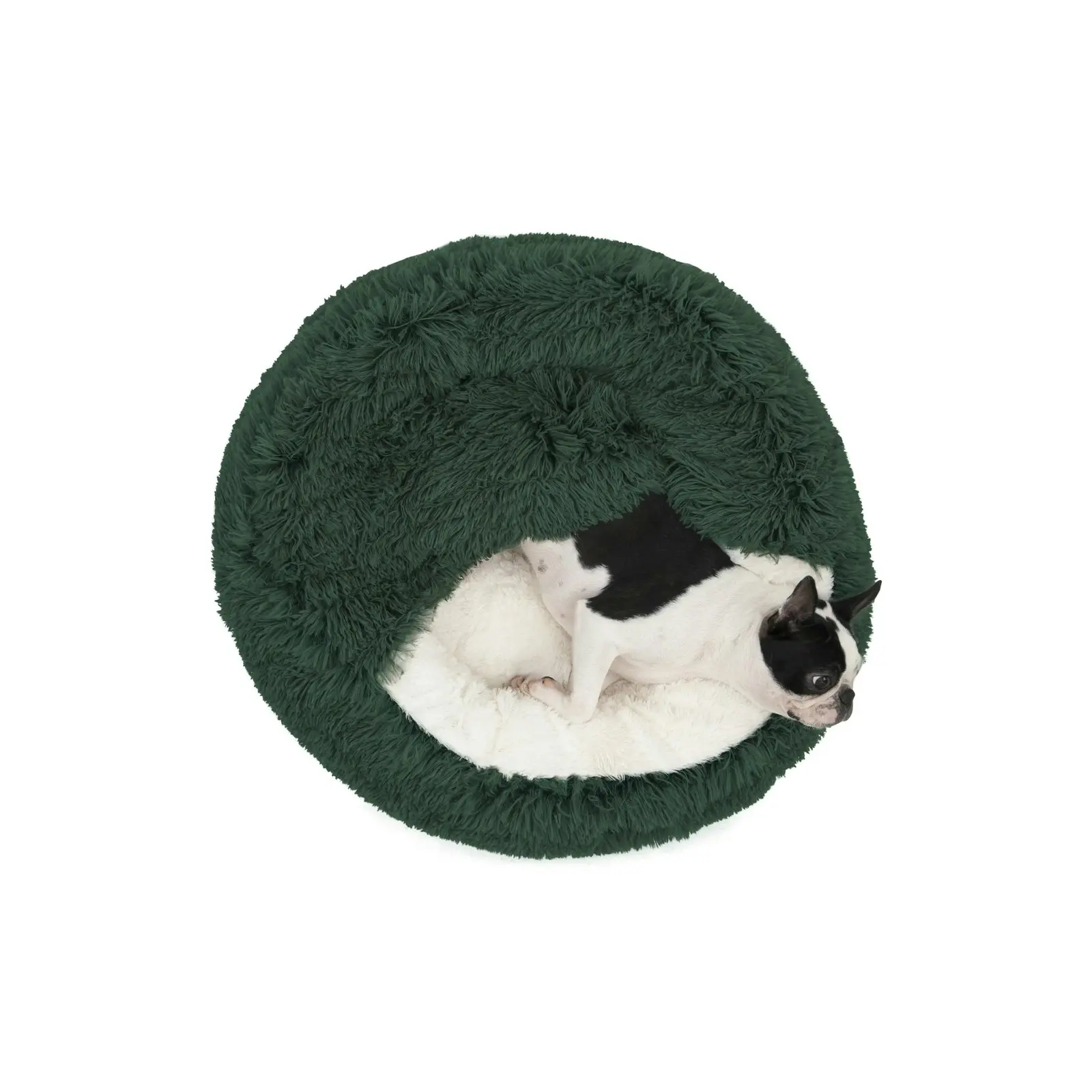 Charlie's Snookie Hooded Faux Fur Calming Dog Bed Eden Green Small