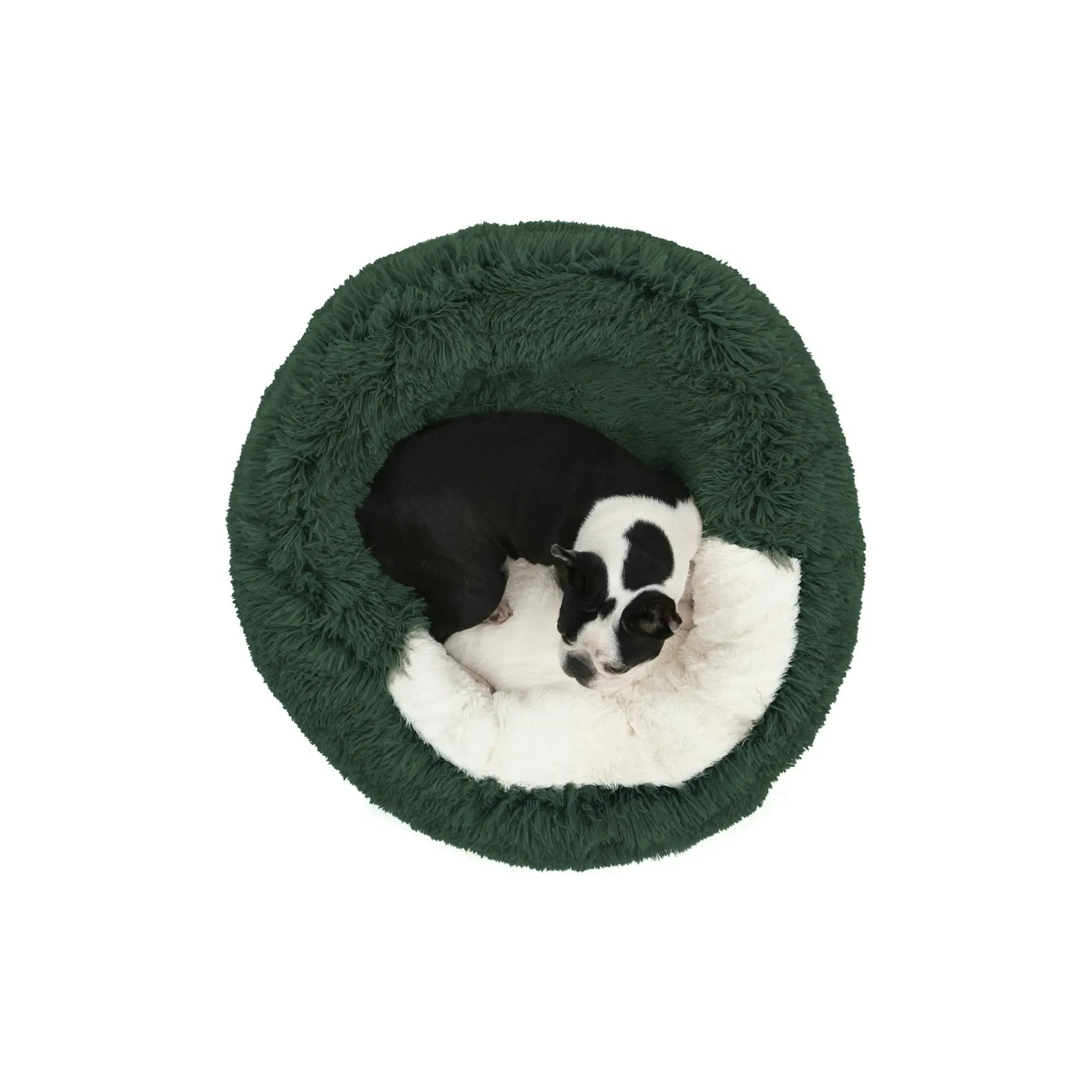 Charlie's Snookie Hooded Faux Fur Calming Dog Bed Eden Green Small