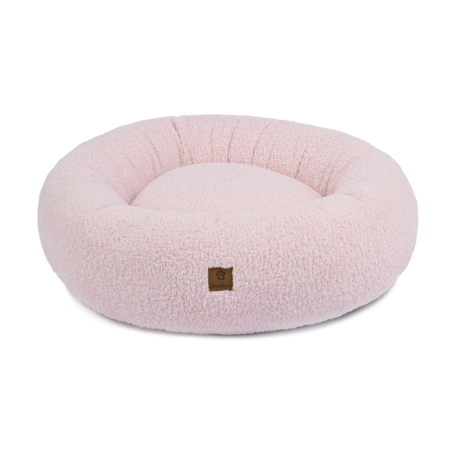 Charlie's Boucle Style Teddy Fleece Round Donut Dog Bed Pink Large