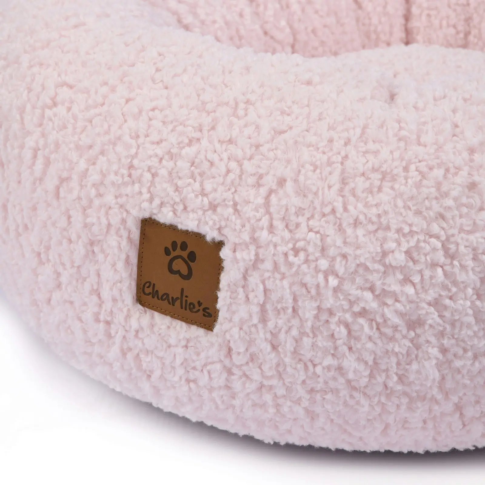 Charlie's Boucle Style Teddy Fleece Round Donut Dog Bed Pink Large