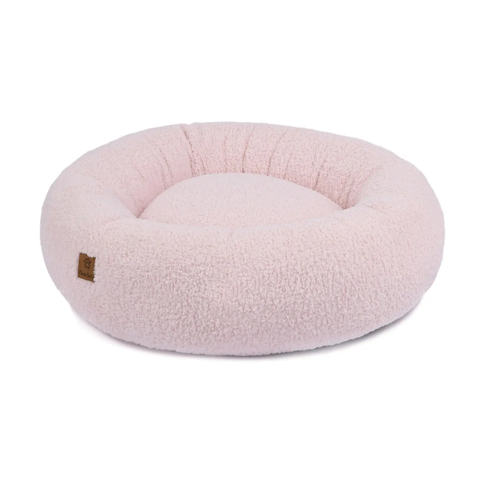 Charlie's Boucle Style Teddy Fleece Round Donut Dog Bed Pink Large