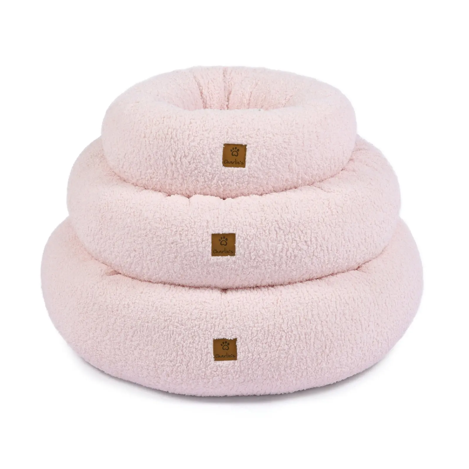 Charlie's Boucle Style Teddy Fleece Round Donut Dog Bed Pink Large