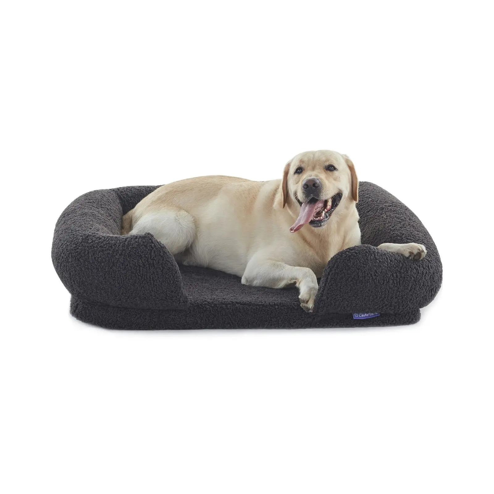 Charlie's Teddy Fleece Orthopedic Memory Foam Sofa Dog Bed with Bolster Charcoal Large