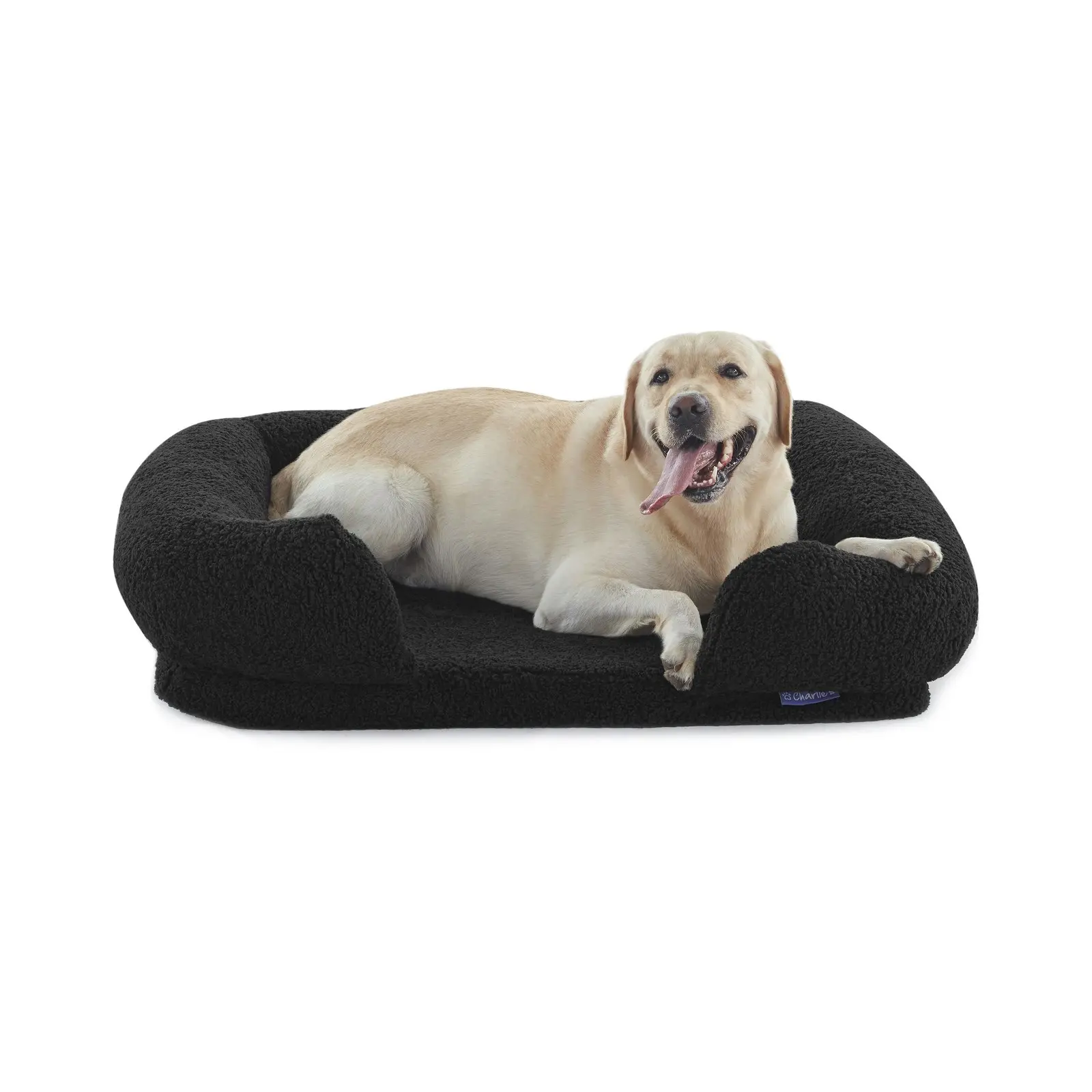 Charlie's Teddy Fleece Orthopedic Memory Foam Sofa Dog Bed with Bolster Charcoal Large