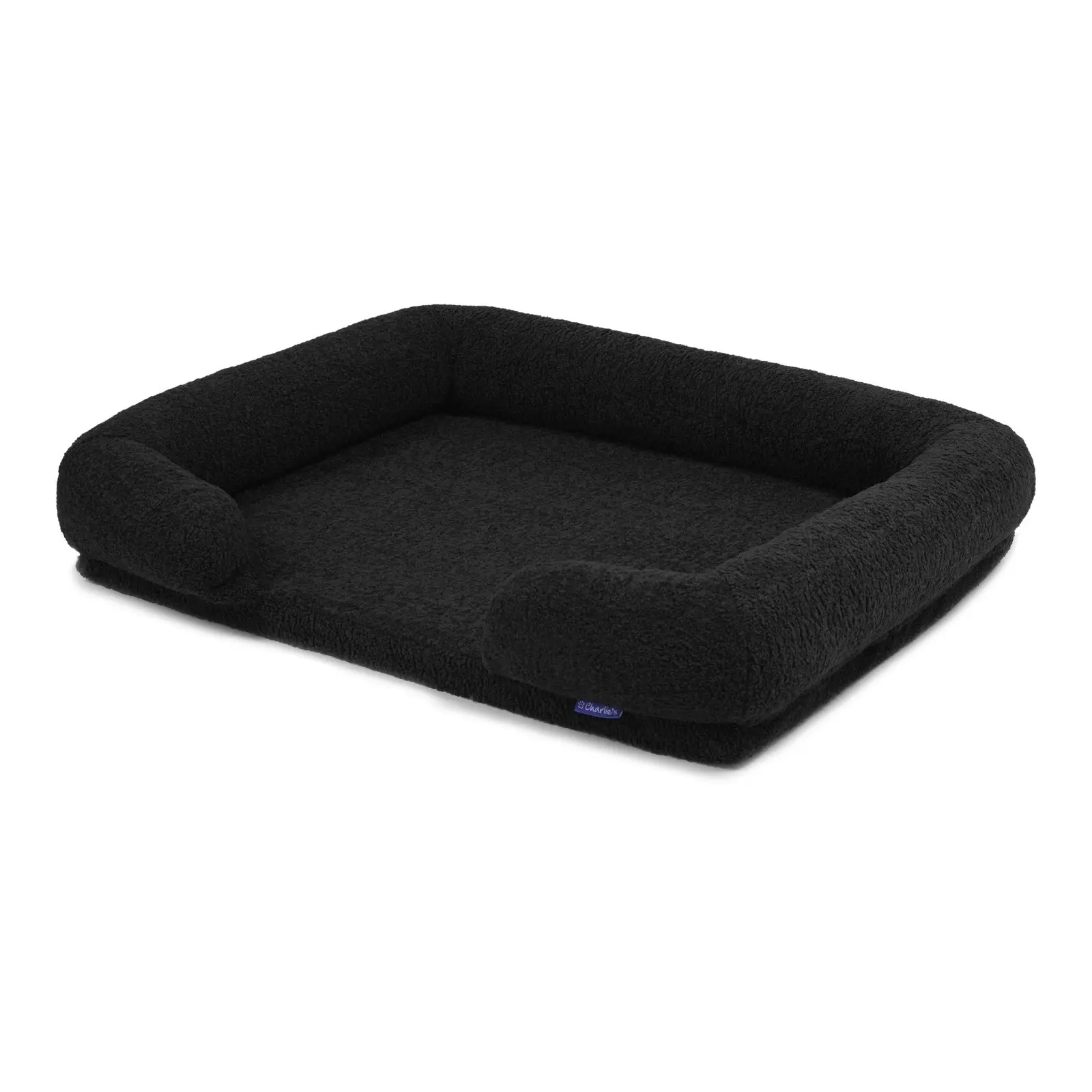 Charlie's Teddy Fleece Orthopedic Memory Foam Sofa Dog Bed with Bolster Charcoal Large