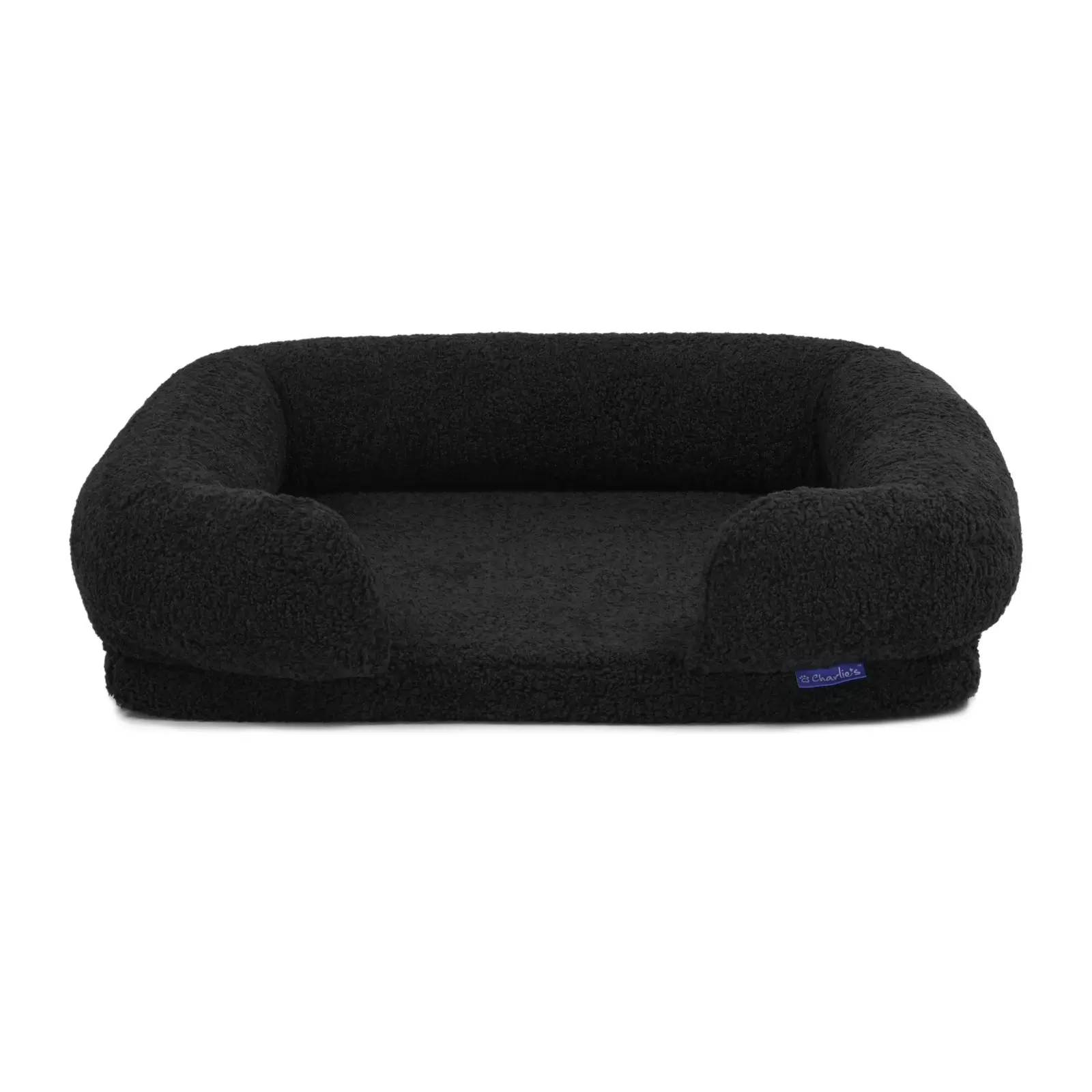 Charlie's Teddy Fleece Orthopedic Memory Foam Sofa Dog Bed with Bolster Charcoal Large