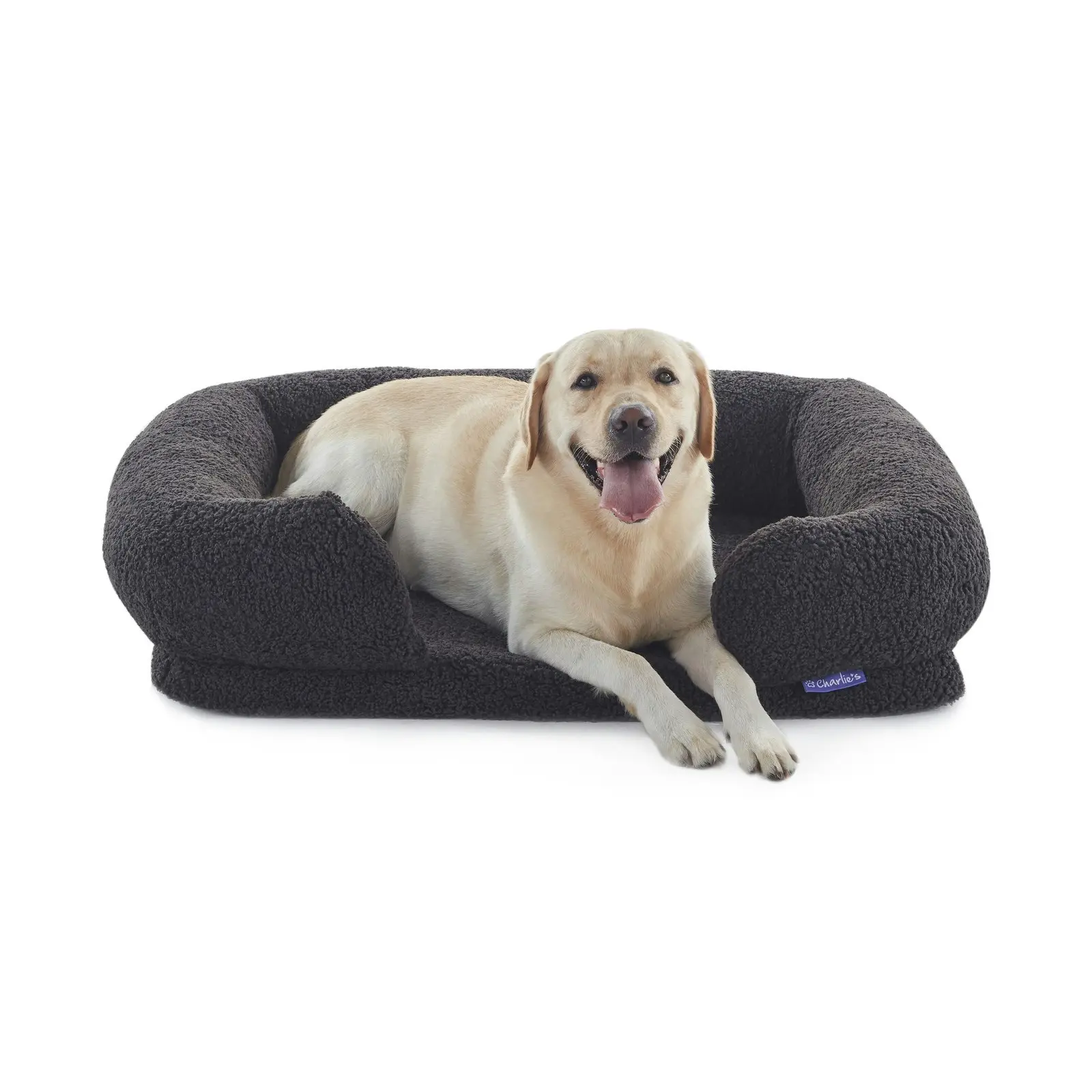 Charlie's Teddy Fleece Orthopedic Memory Foam Sofa Dog Bed with Bolster Charcoal Large