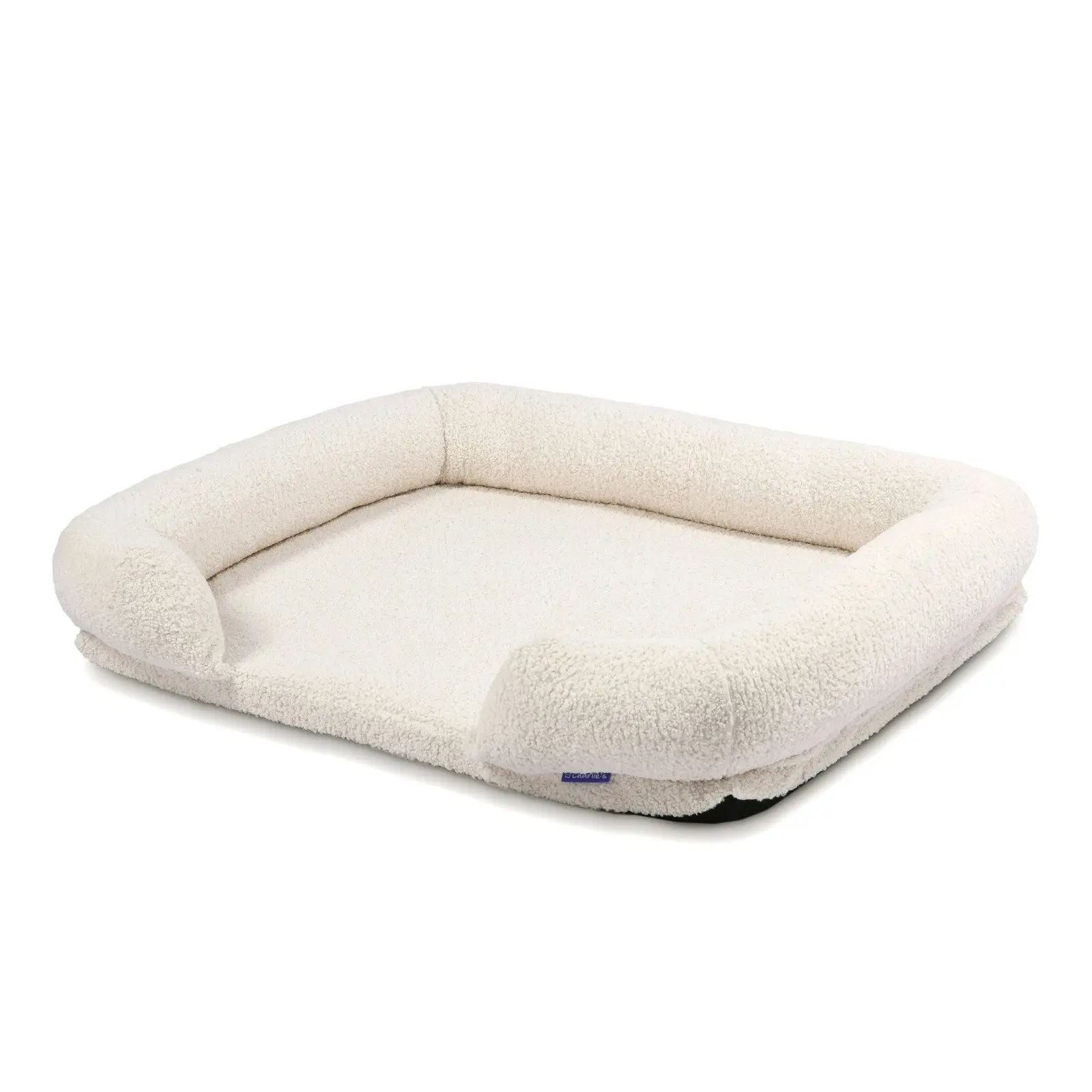 Charlie's Teddy Fleece Orthopedic Memory Foam Sofa Dog Bed with Bolster Cream Large