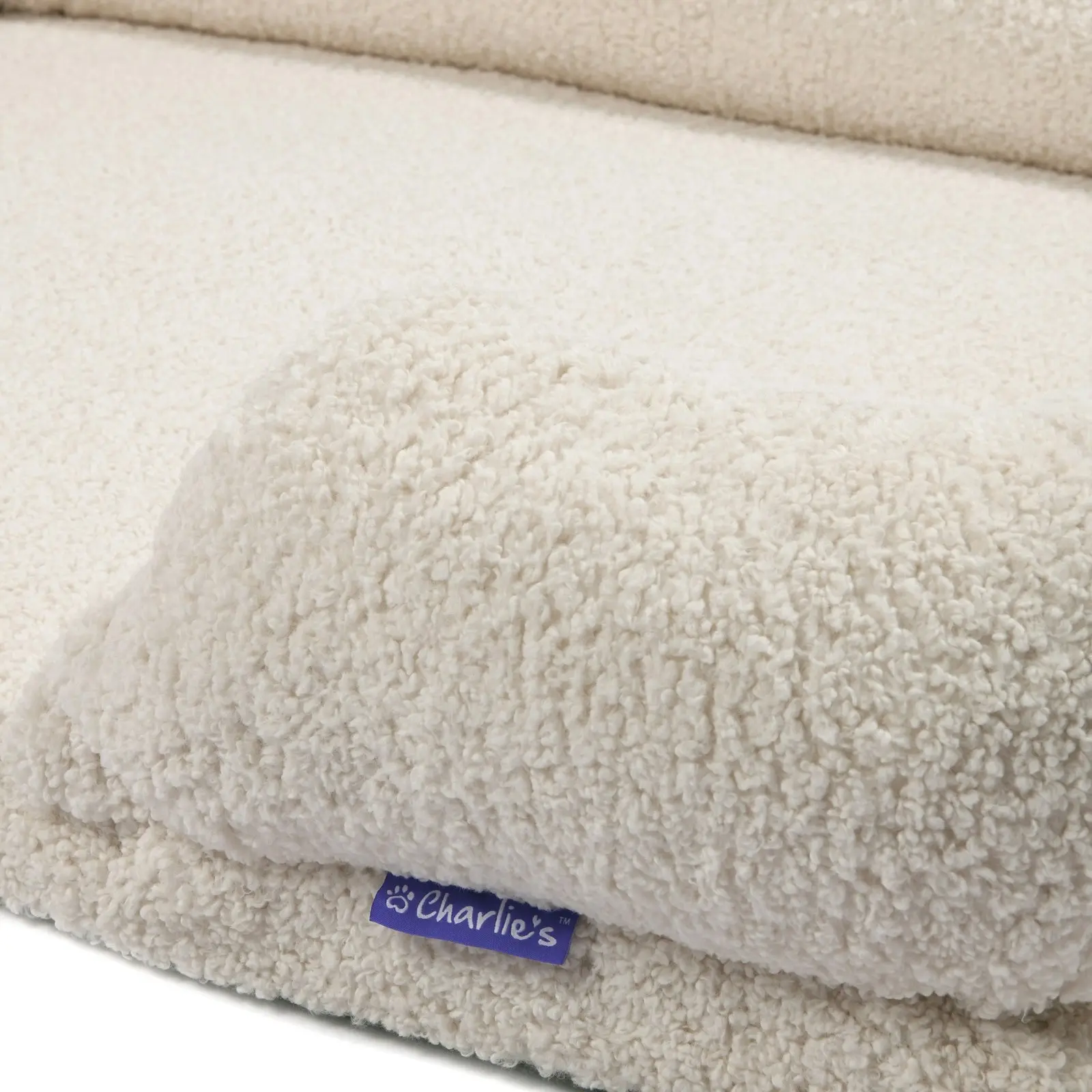 Charlie's Teddy Fleece Orthopedic Memory Foam Sofa Dog Bed with Bolster Cream Large