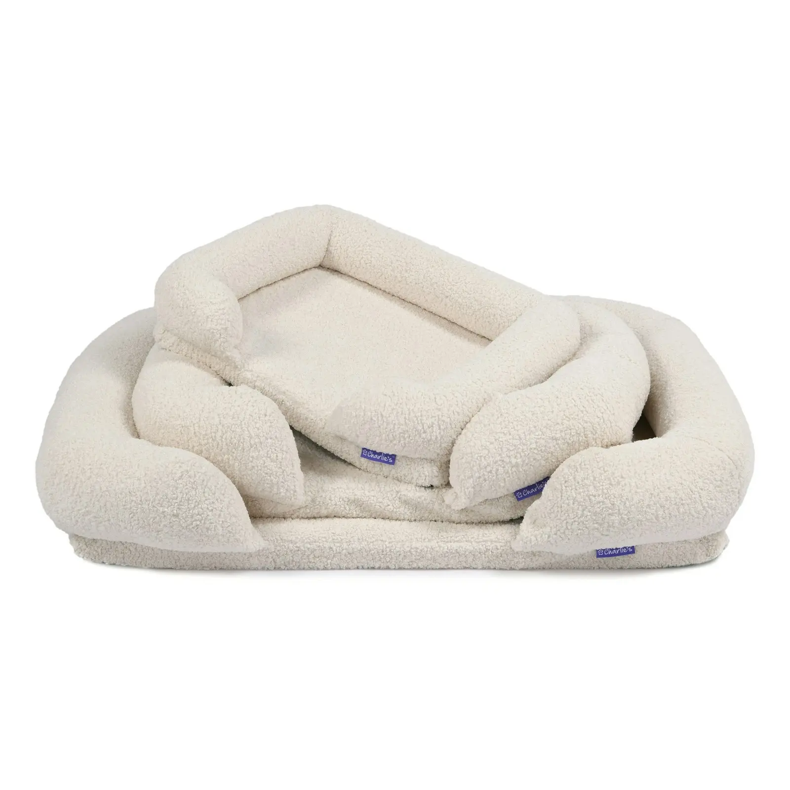 Charlie's Teddy Fleece Orthopedic Memory Foam Sofa Dog Bed with Bolster Cream Large