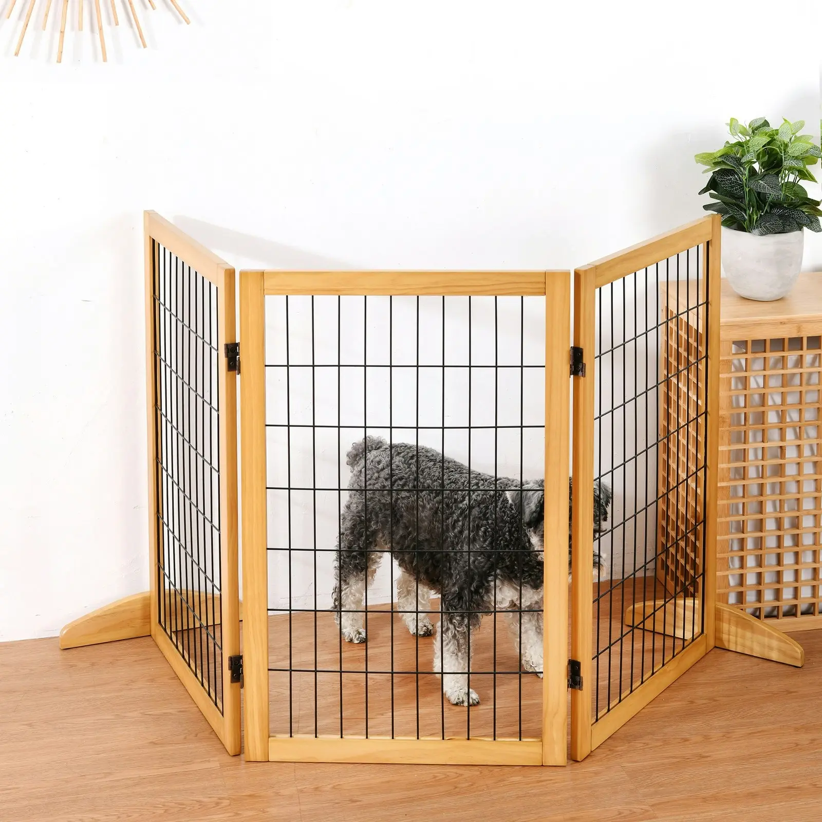 Charlie's Nature Freestanding Wood/Metal Pet Gate Natural Pinewood 3 Panel