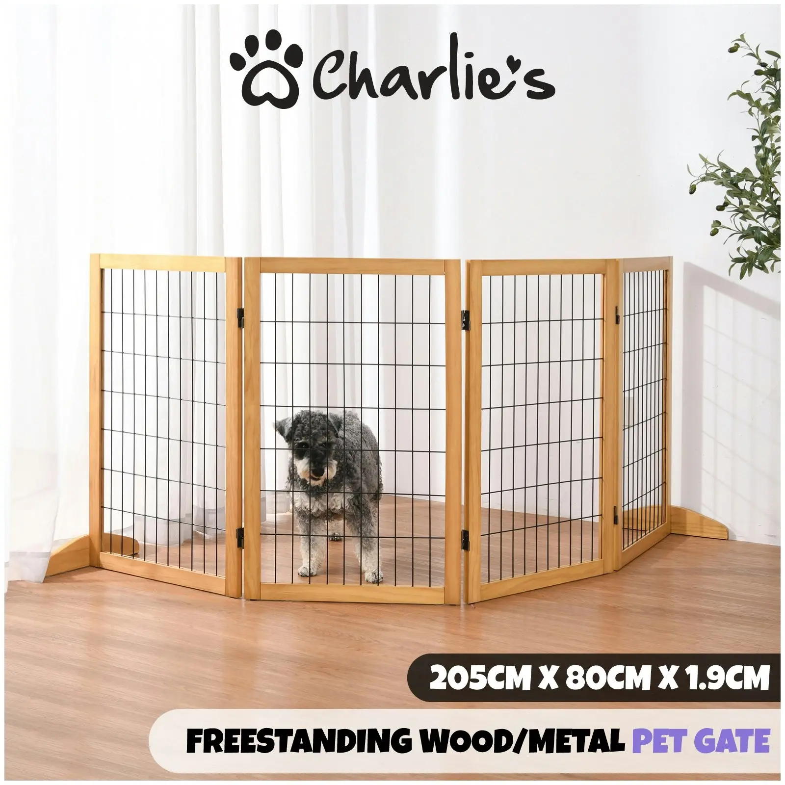 Charlie's Nature Freestanding Wood/Metal Pet Gate Natural Pinewood 4 Panel