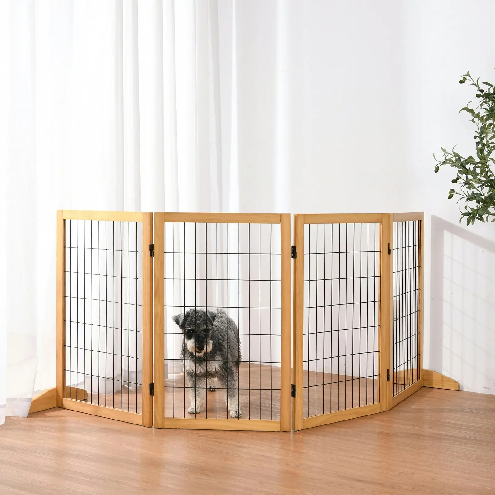 Charlie's Nature Freestanding Wood/Metal Pet Gate Natural Pinewood 4 Panel