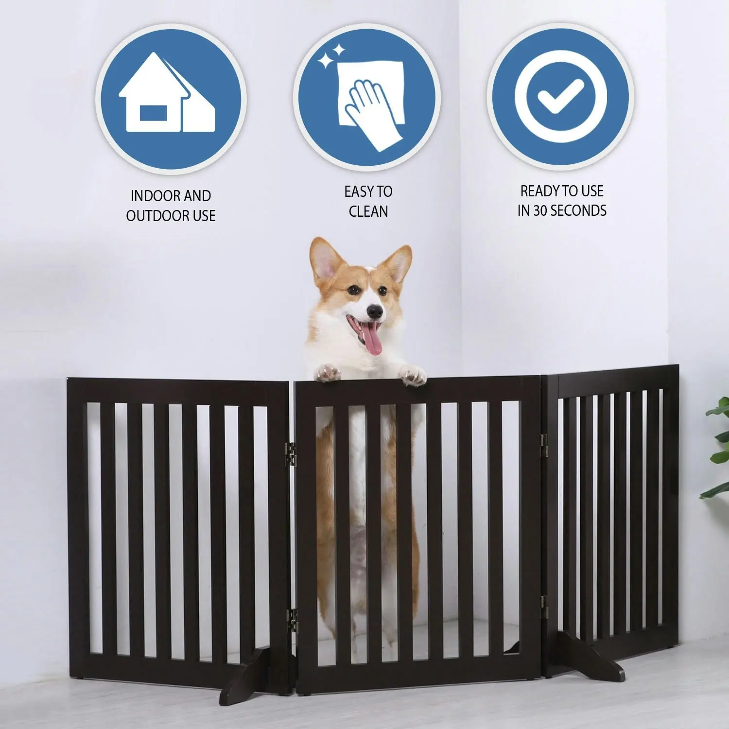 Charlie's Freestanding Pet Gate Brown 3-Panel