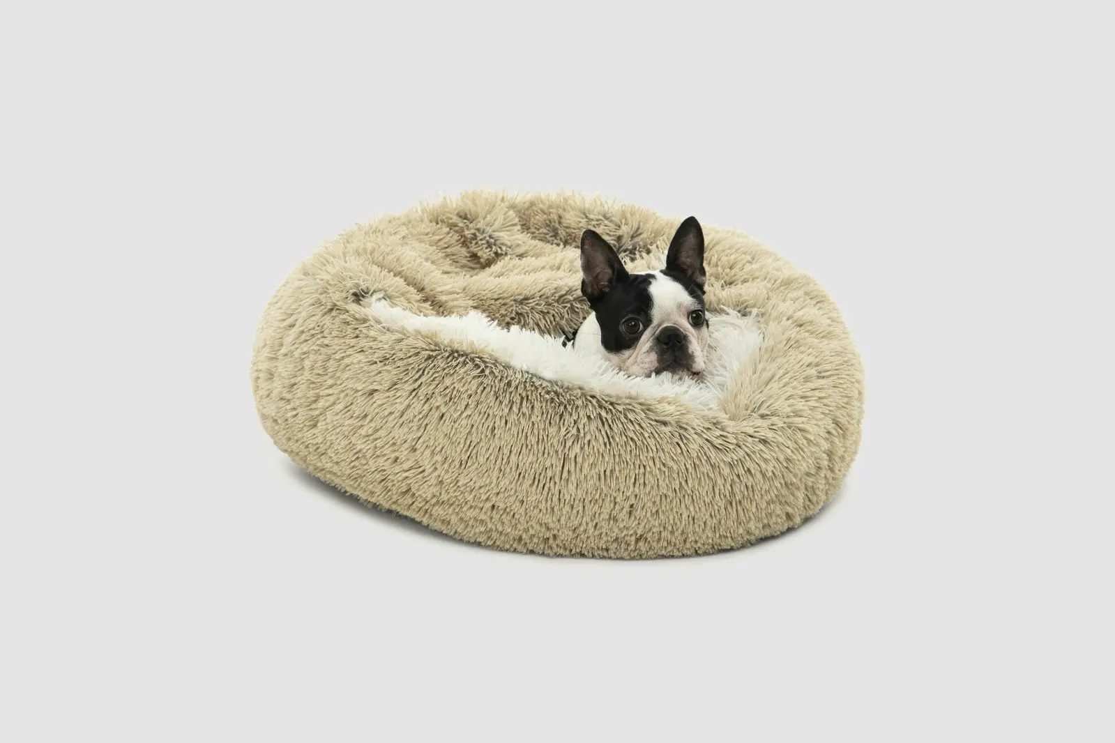 Charlie's Snookie Hooded Faux Fur Calming Dog Bed Cream Medium