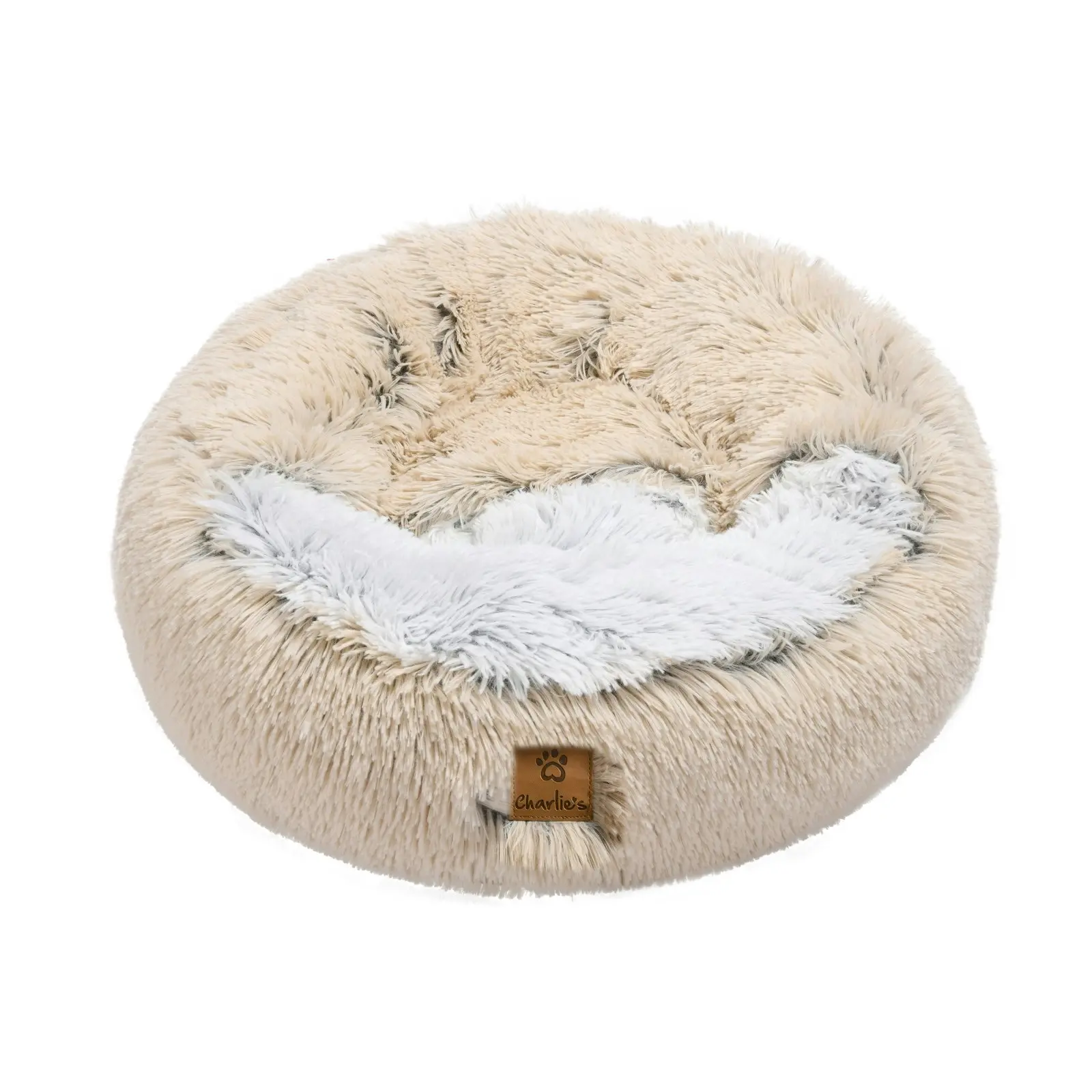 Charlie's Snookie Hooded Faux Fur Calming Dog Bed Cream Medium