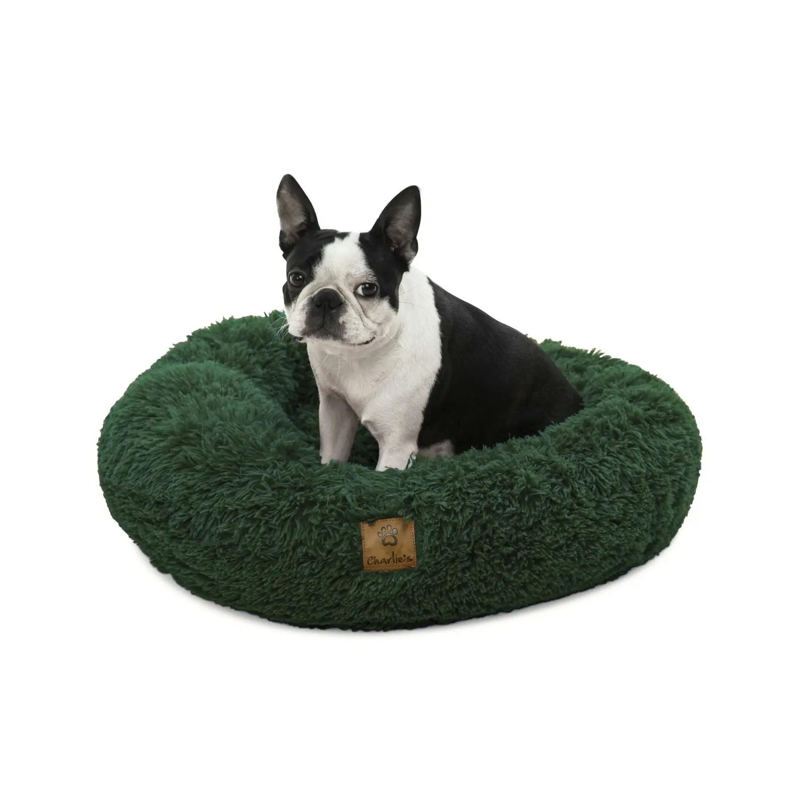 Charlie's Shaggy Faux Fur Round Calming Dog Bed Eden Green Medium