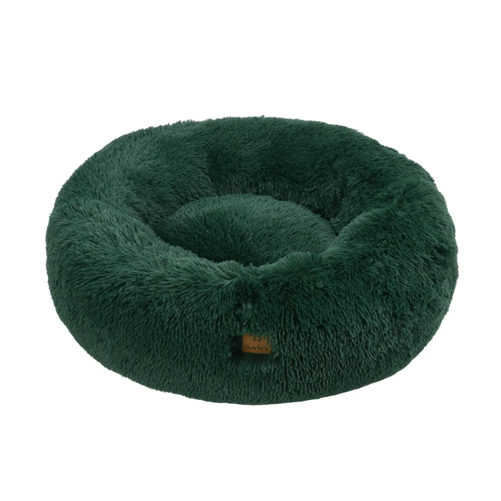 Charlie's Shaggy Faux Fur Round Calming Dog Bed Eden Green Medium