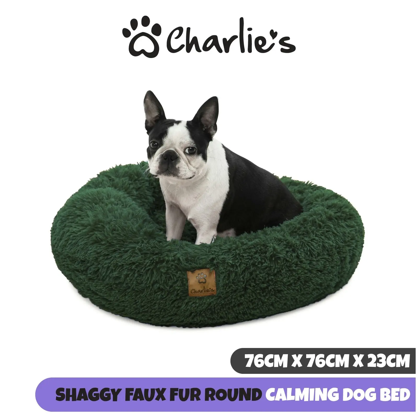 Charlie's Shaggy Faux Fur Round Calming Dog Bed Eden Green Medium