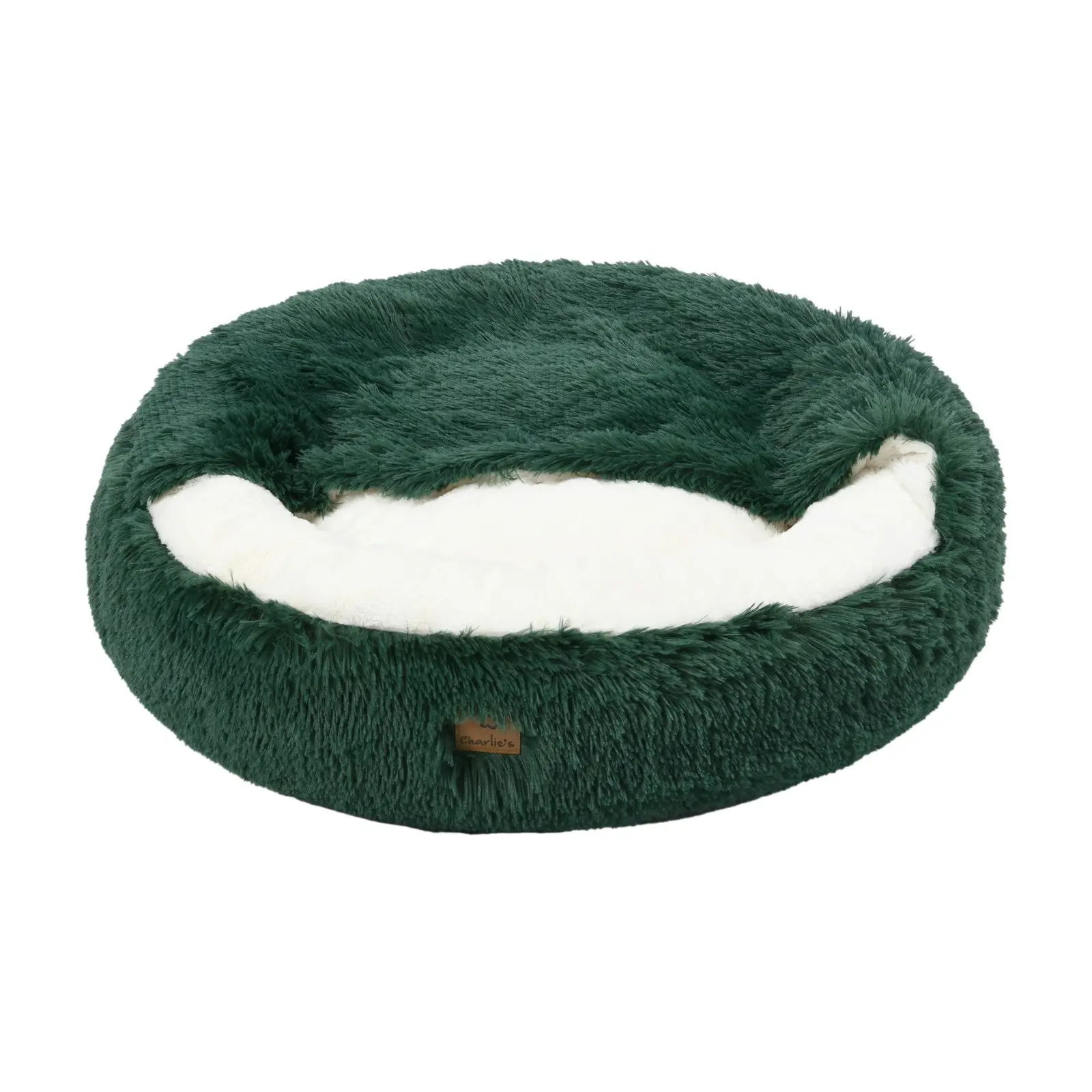 Charlie's Snookie Hooded Faux Fur Calming Dog Bed Eden Green Medium