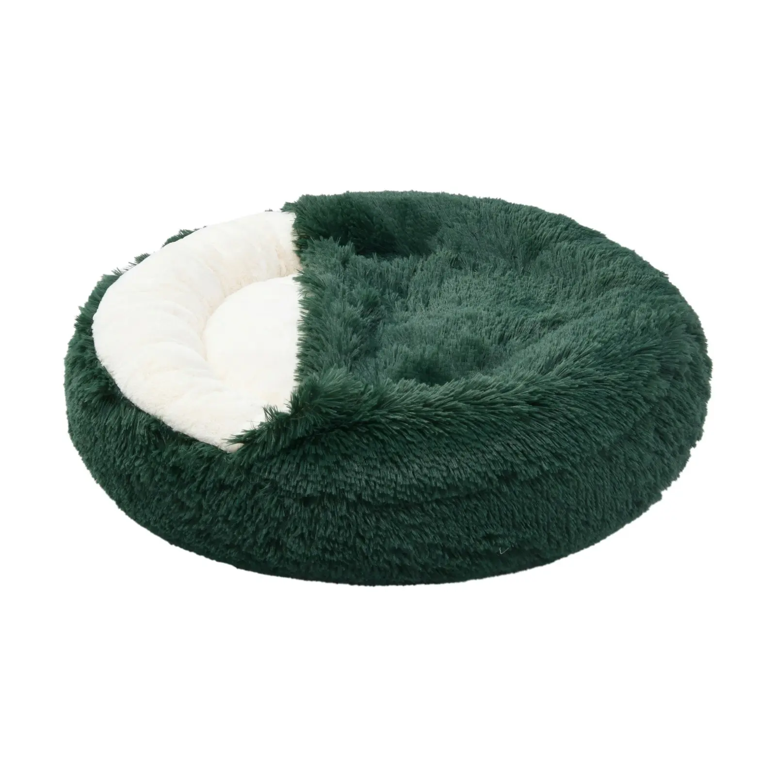 Charlie's Snookie Hooded Faux Fur Calming Dog Bed Eden Green Medium