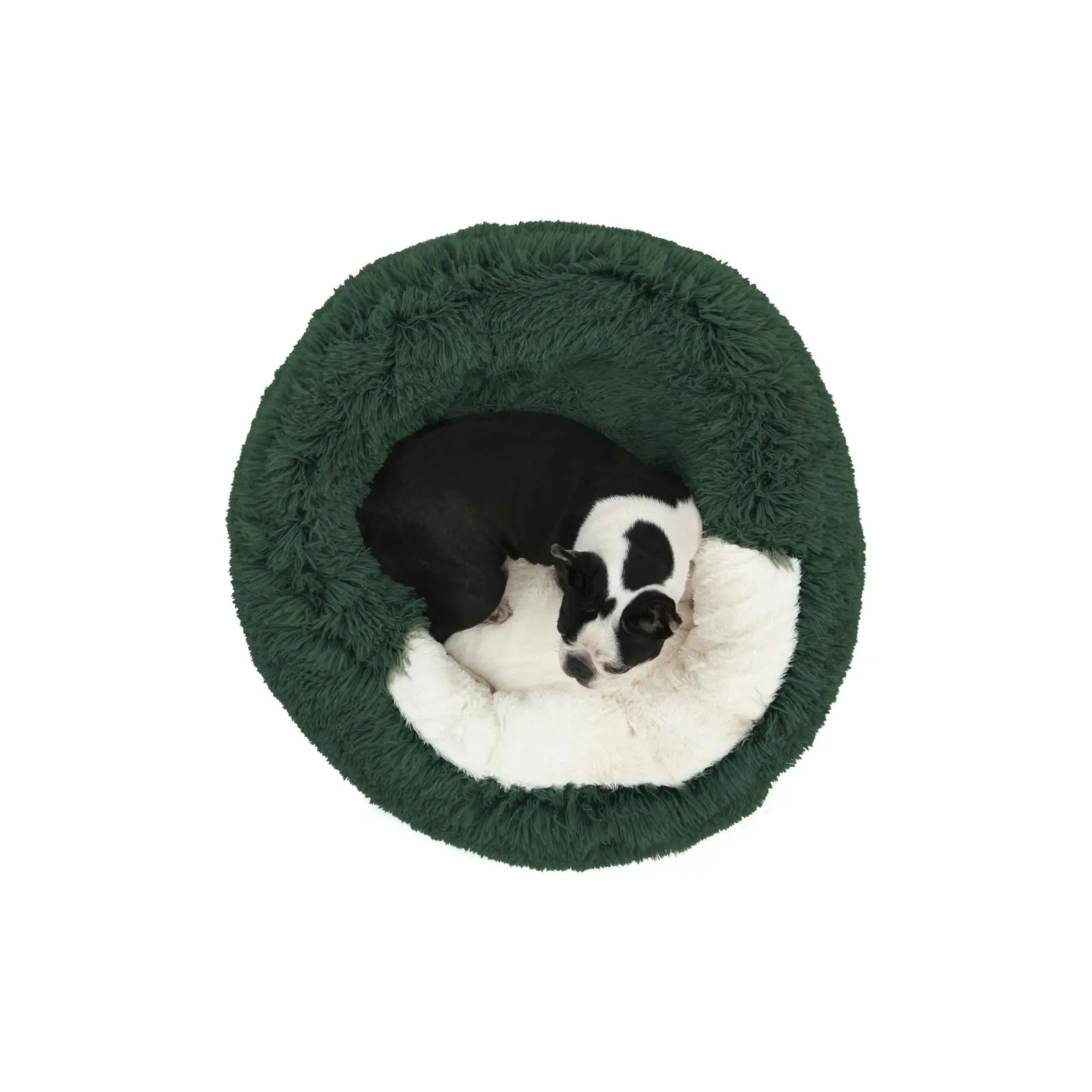 Charlie's Snookie Hooded Faux Fur Calming Dog Bed Eden Green Medium