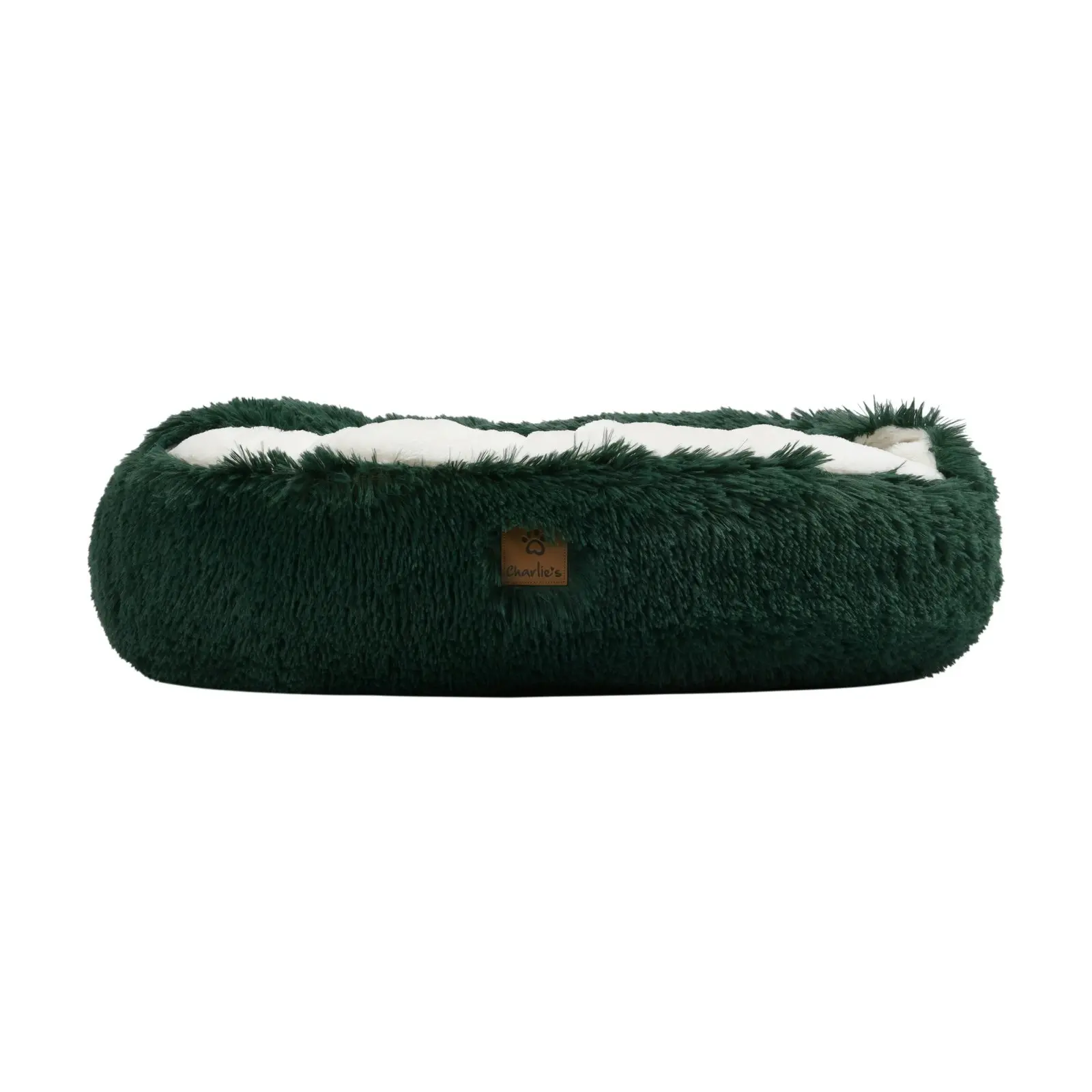 Charlie's Snookie Hooded Faux Fur Calming Dog Bed Eden Green Medium