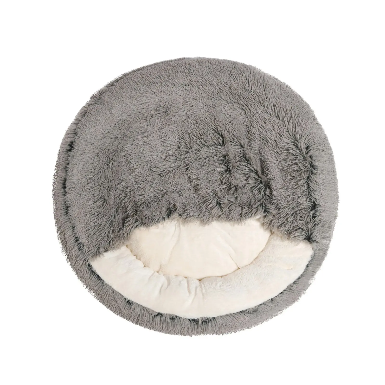 Charlie's Snookie Hooded Faux Fur Calming Dog Bed Grey Large