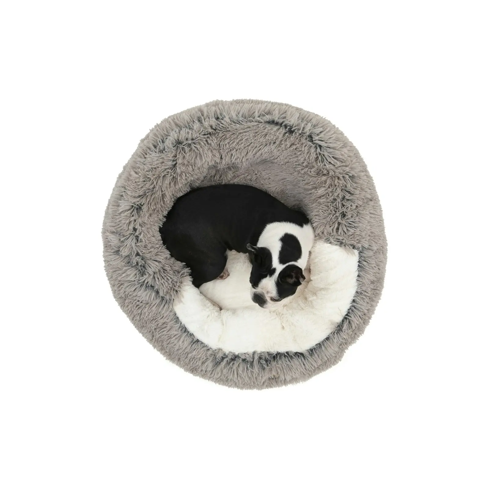 Charlie's Snookie Hooded Faux Fur Calming Dog Bed Grey Large