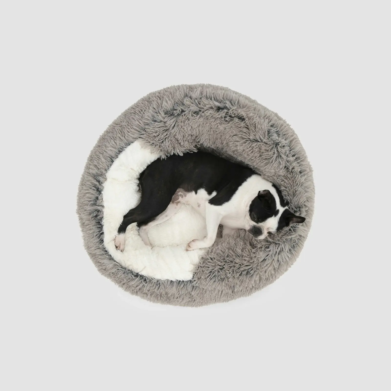 Charlie's Snookie Hooded Faux Fur Calming Dog Bed Grey Large