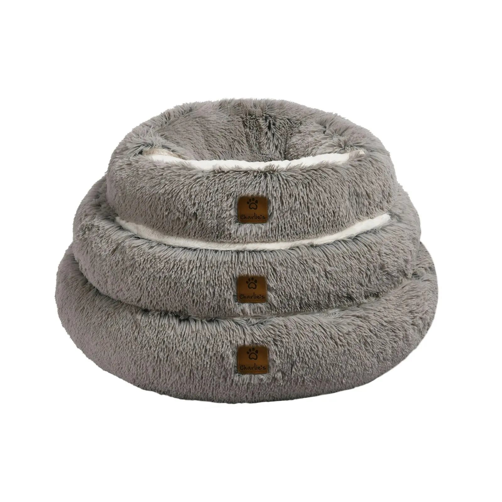 Charlie's Snookie Hooded Faux Fur Calming Dog Bed Grey Large