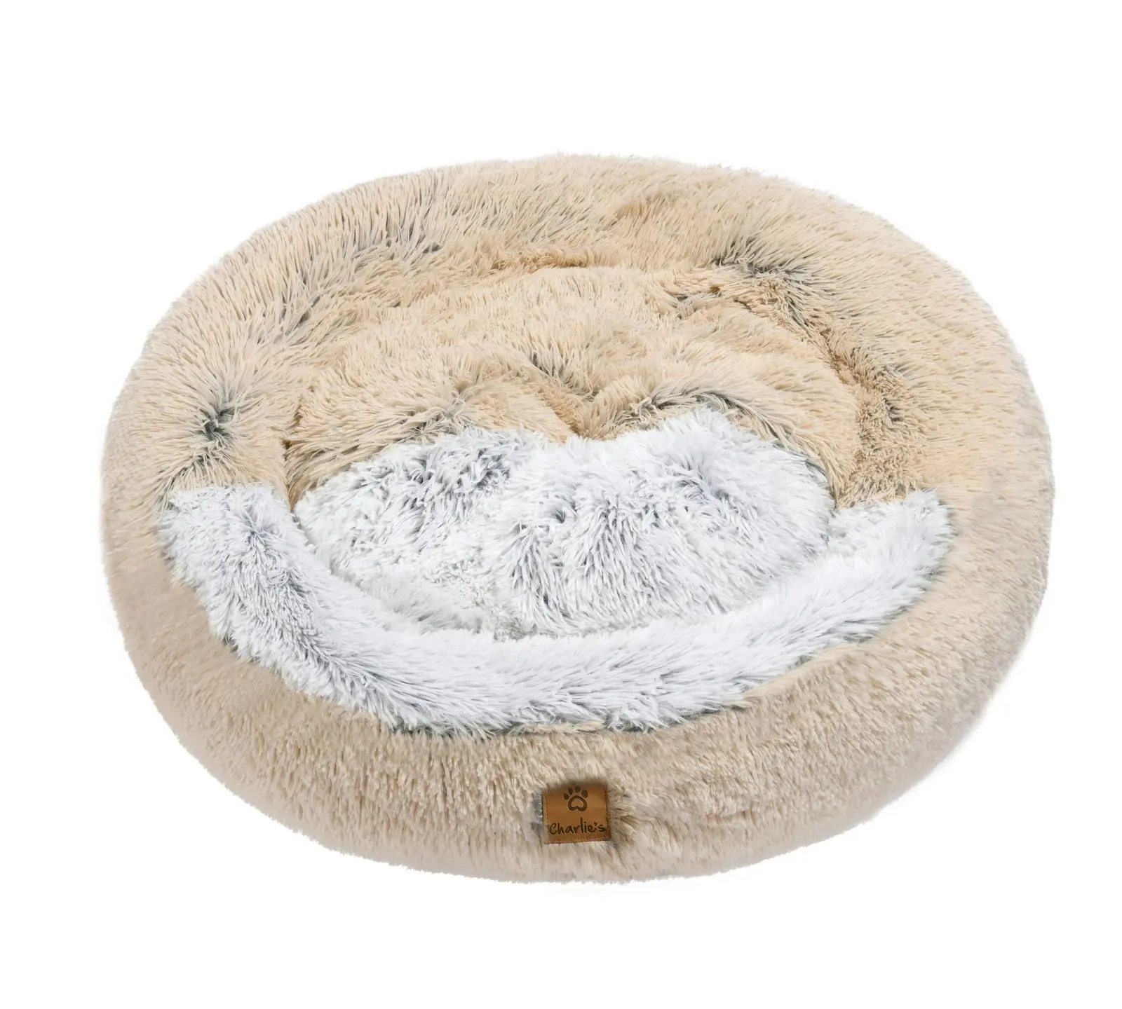 Charlie's Snookie Hooded Faux Fur Calming Dog Bed Cream Large