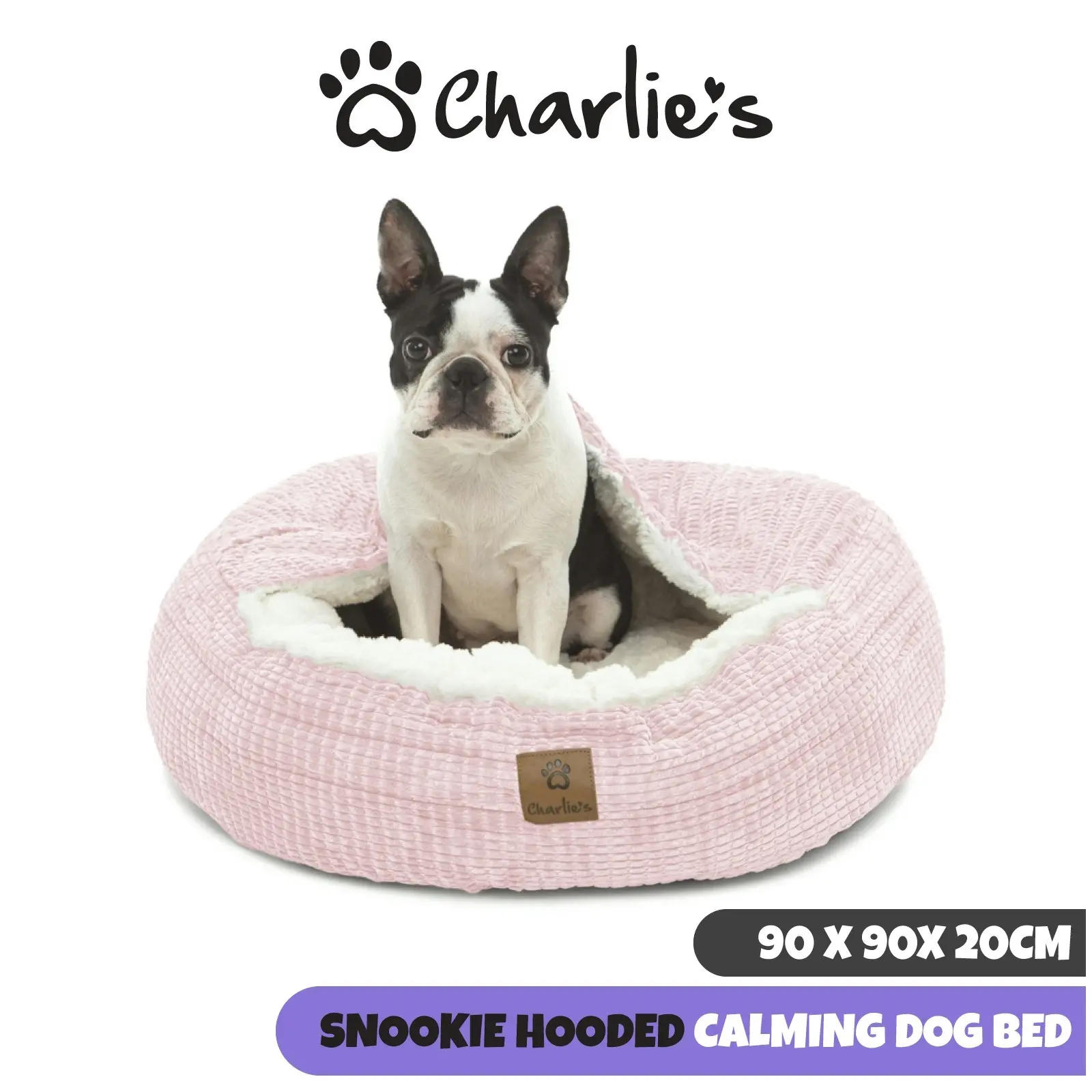 Charlie's Snookie Hooded Calming Dog Bed Pink Large