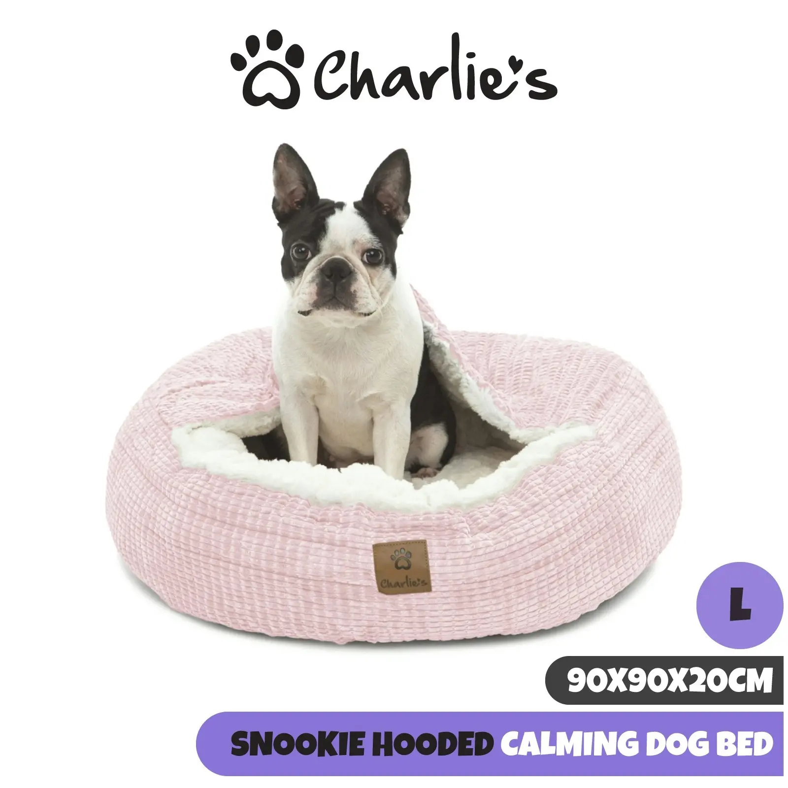 Charlie's Snookie Hooded Calming Dog Bed Pink Large