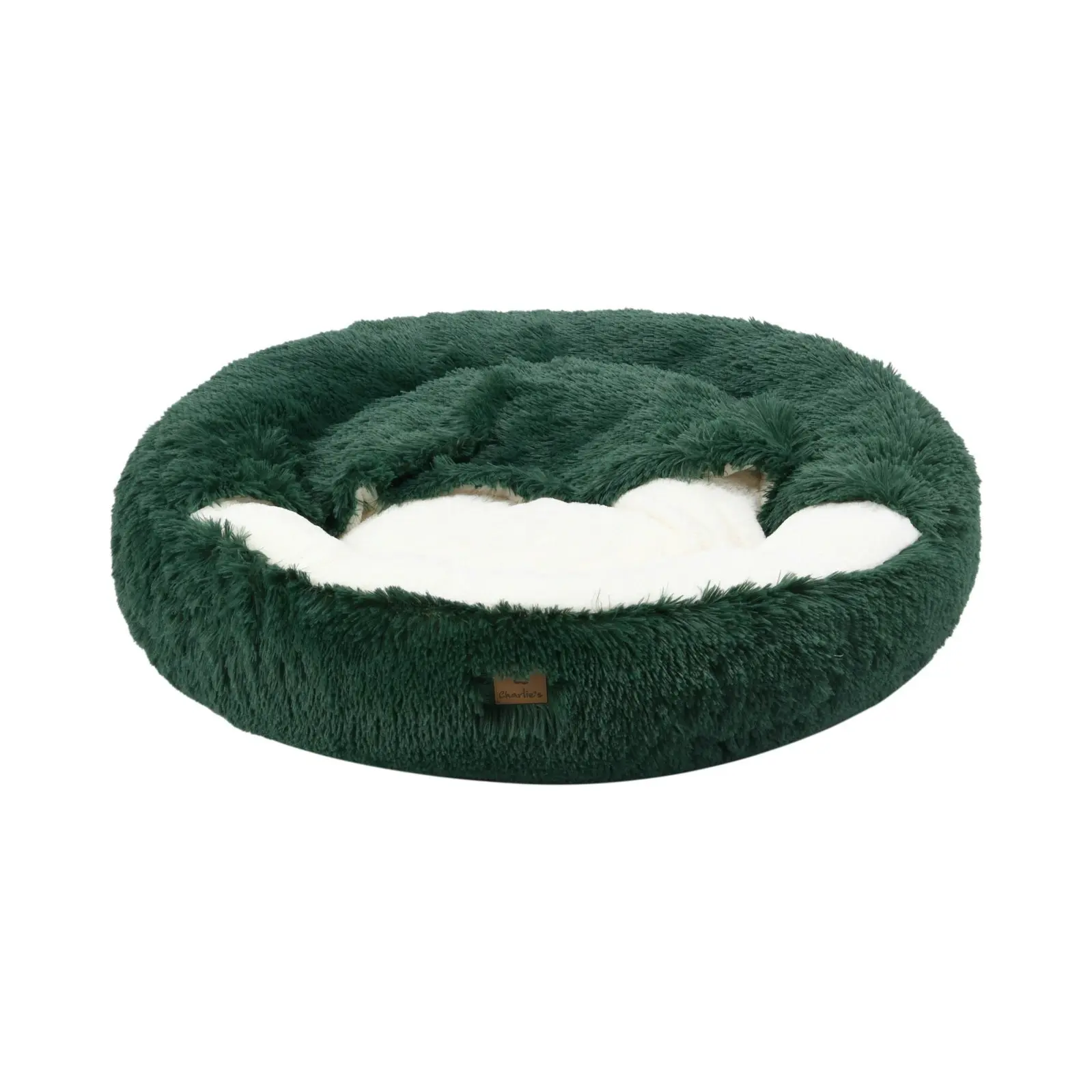 Charlie's Snookie Hooded Faux Fur Calming Dog Bed Eden Green Large