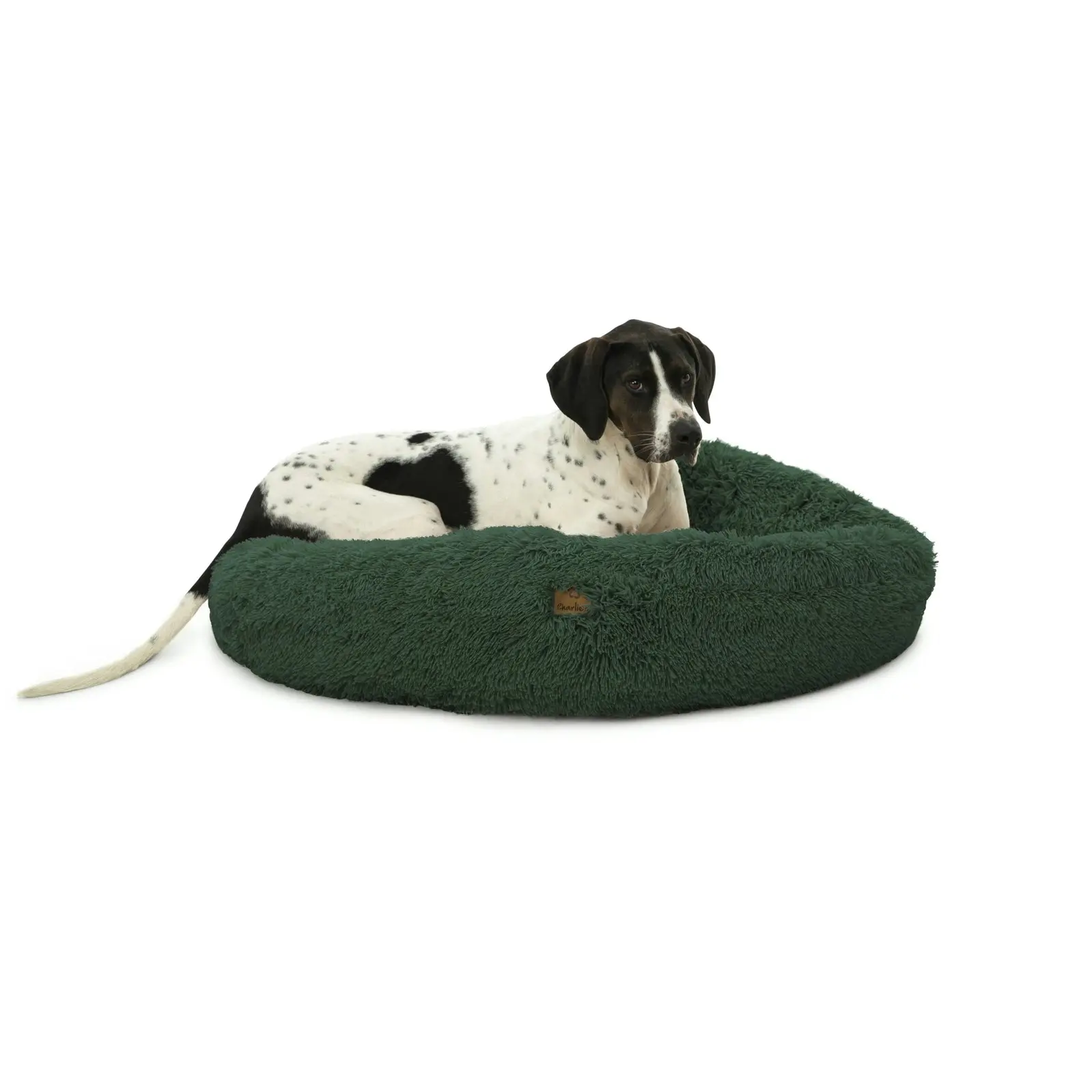 Charlie's Shaggy Faux Fur Round Calming Dog Bed Eden Green Large