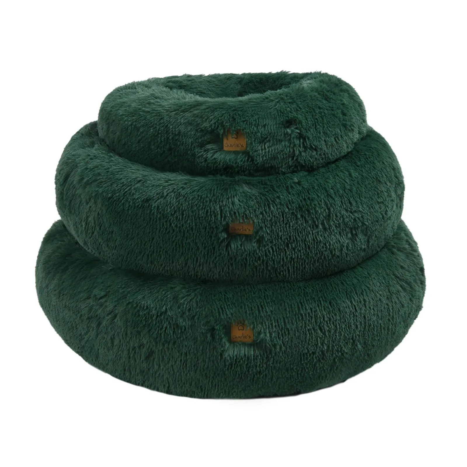 Charlie's Shaggy Faux Fur Round Calming Dog Bed Eden Green Large