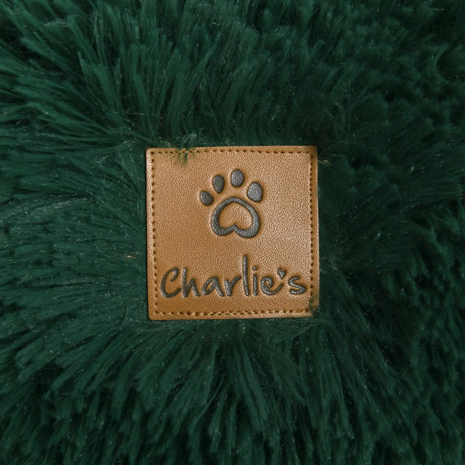 Charlie's Shaggy Faux Fur Round Calming Dog Bed Eden Green Large