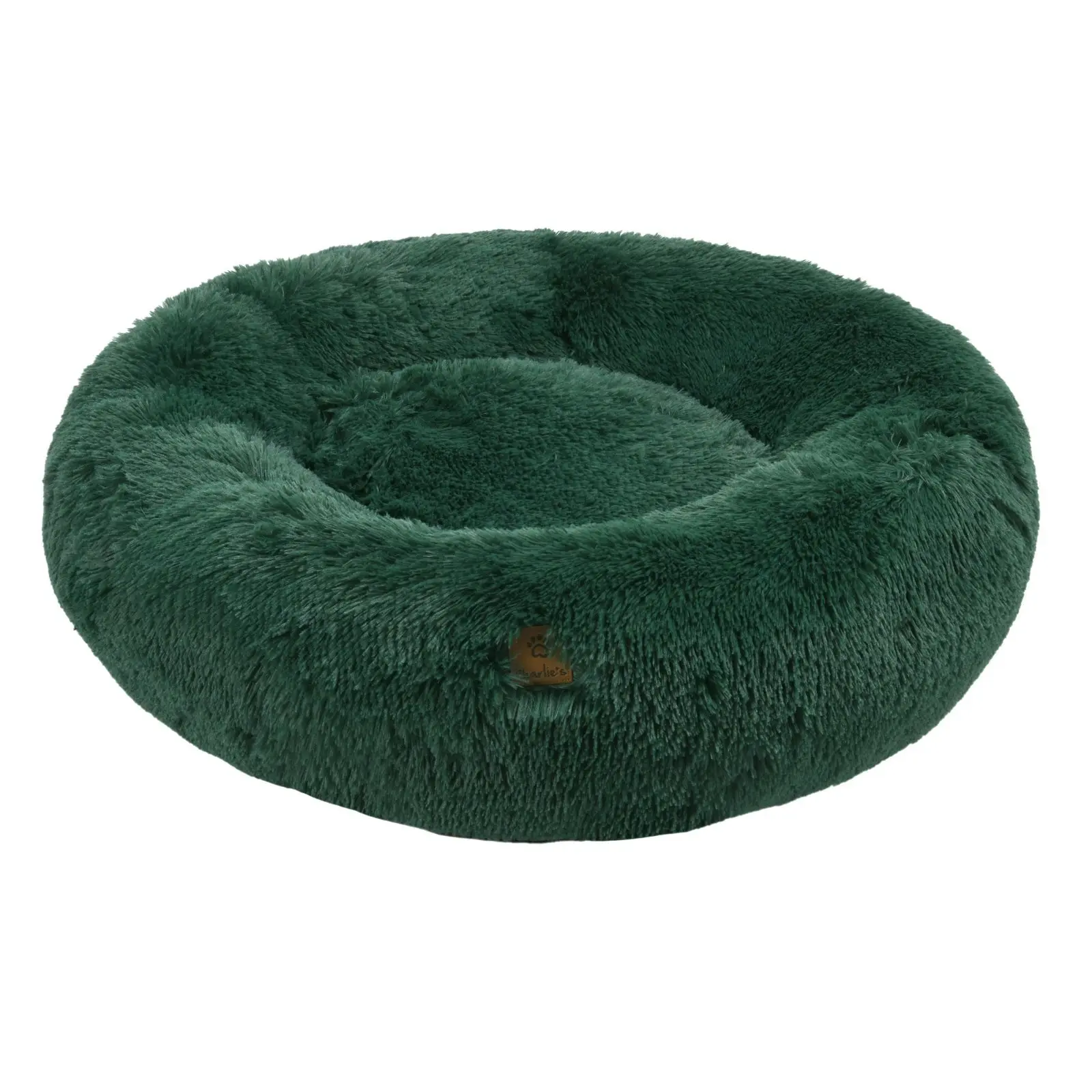 Charlie's Shaggy Faux Fur Round Calming Dog Bed Eden Green Large