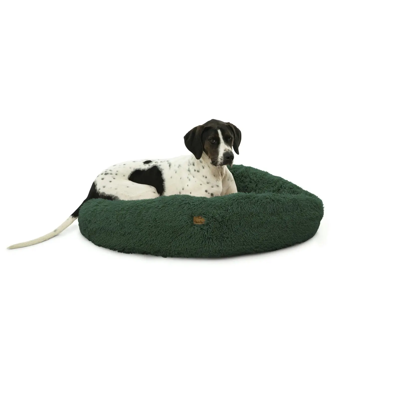 Charlie's Shaggy Faux Fur Round Calming Dog Bed Eden Green Large