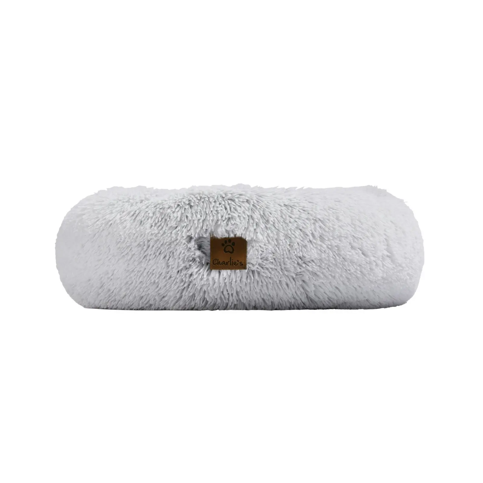 Charlie's Shaggy Faux Fur Donut Calming Pet Nest Bed Artic White Chinchilla Small