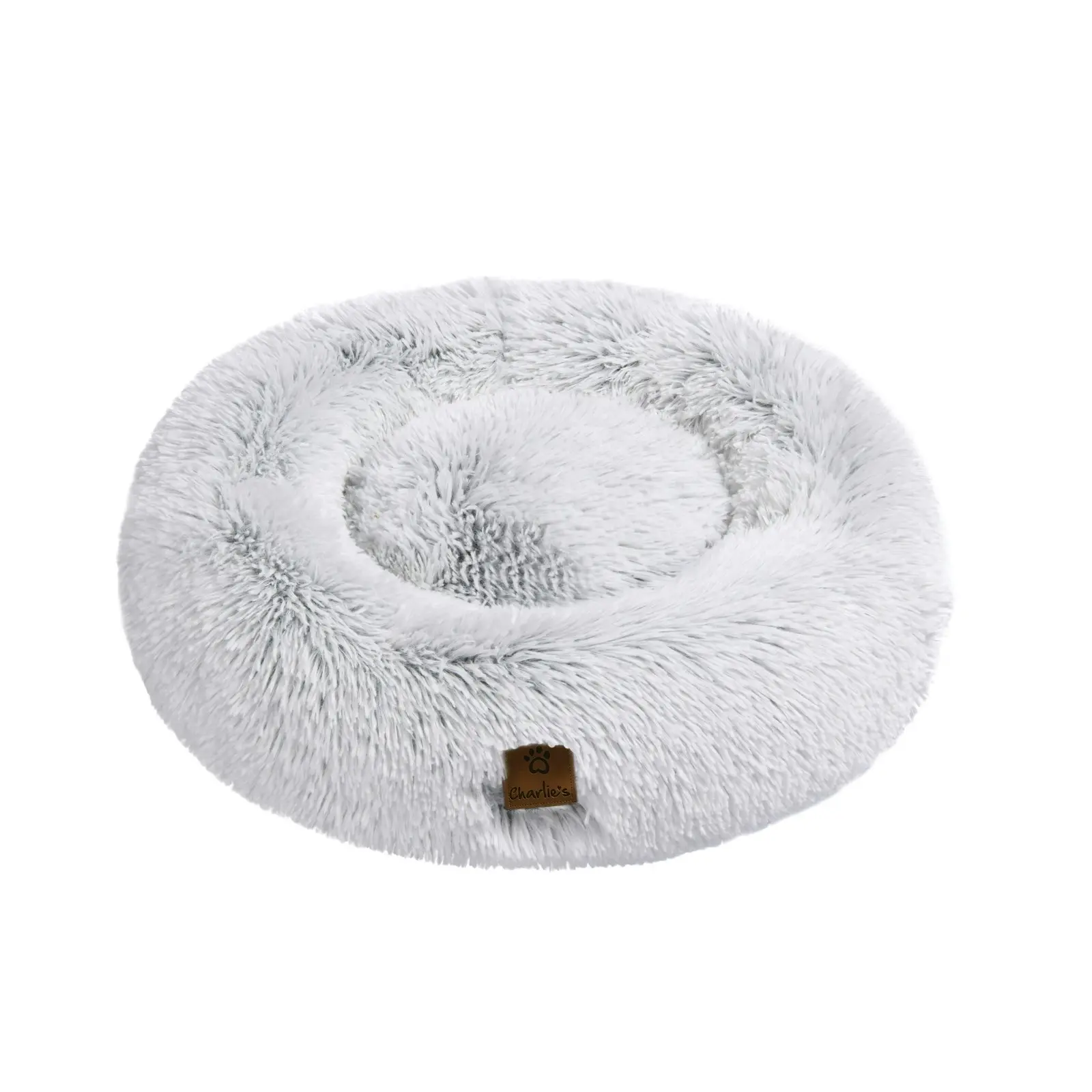 Charlie's Shaggy Faux Fur Donut Calming Pet Nest Bed Artic White Chinchilla Small