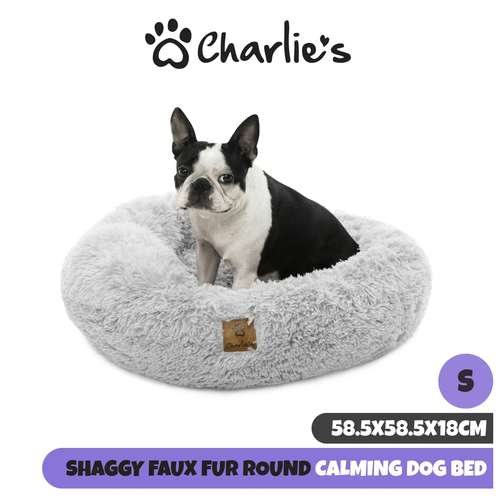 Charlie's Shaggy Faux Fur Donut Calming Pet Nest Bed Artic White Chinchilla Small