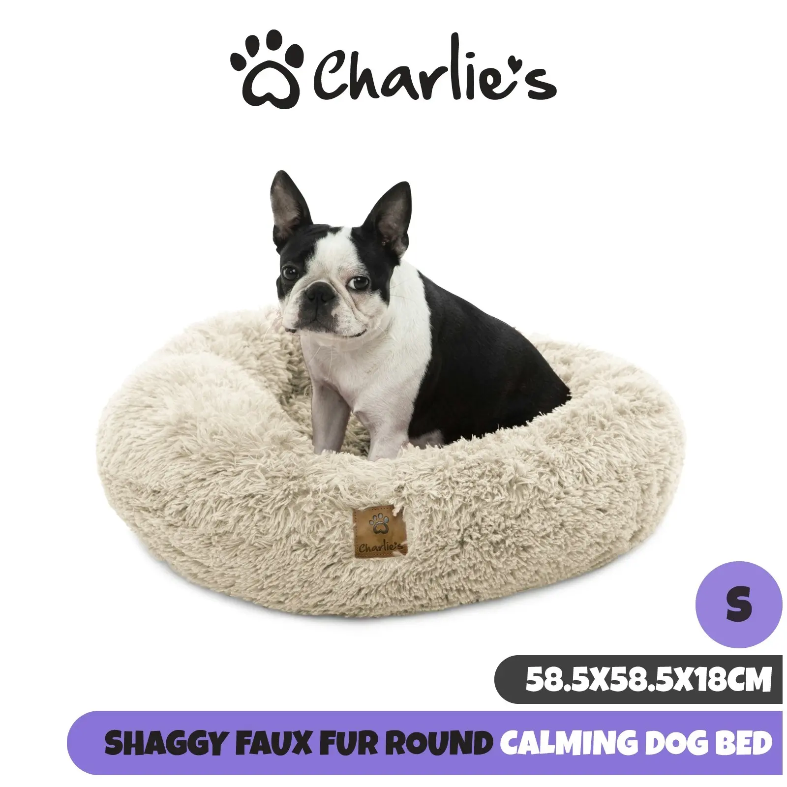 Charlie's Shaggy Faux Fur Donut Calming Pet Nest Bed Cream Chinchilla Small