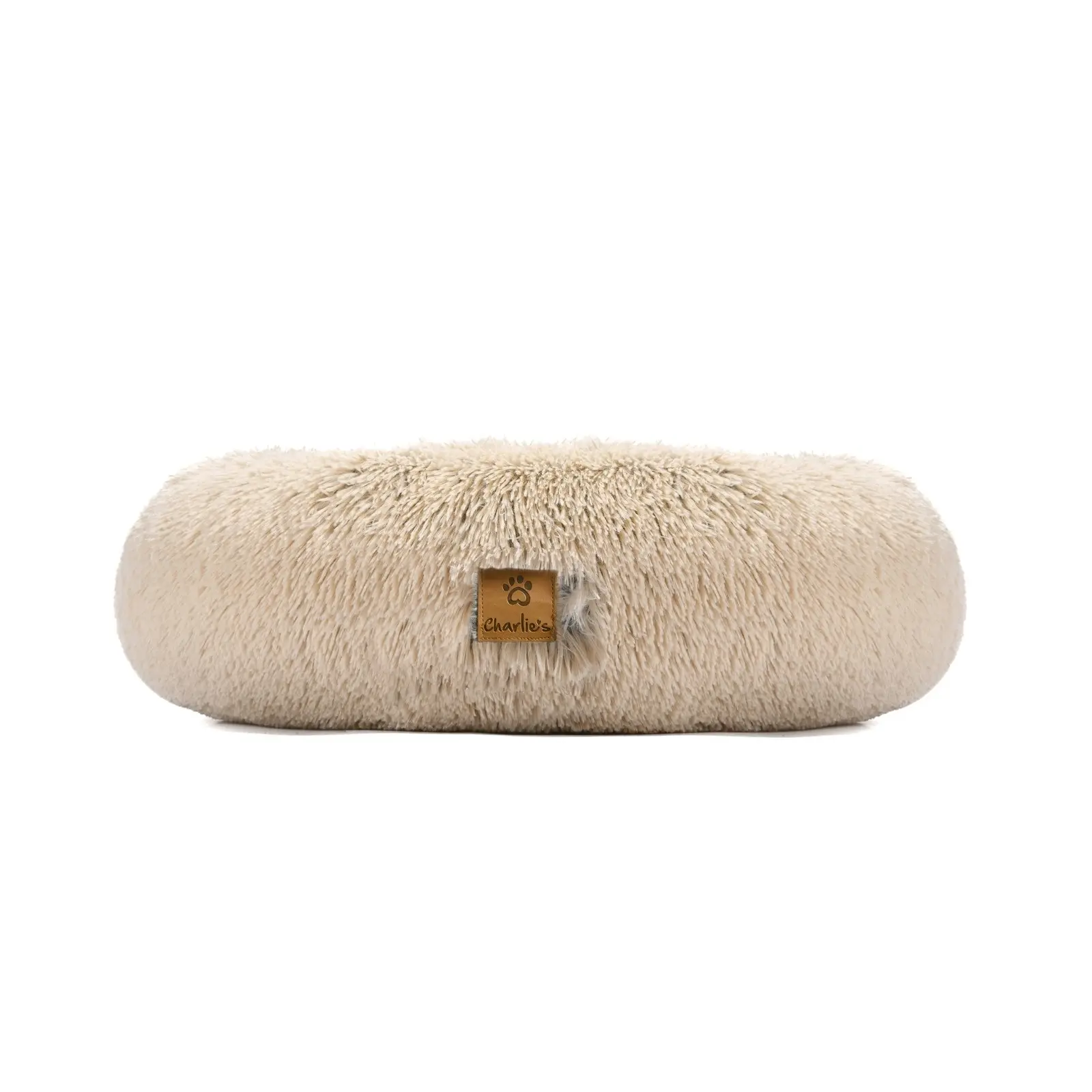 Charlie's Shaggy Faux Fur Donut Calming Pet Nest Bed Cream Chinchilla Small