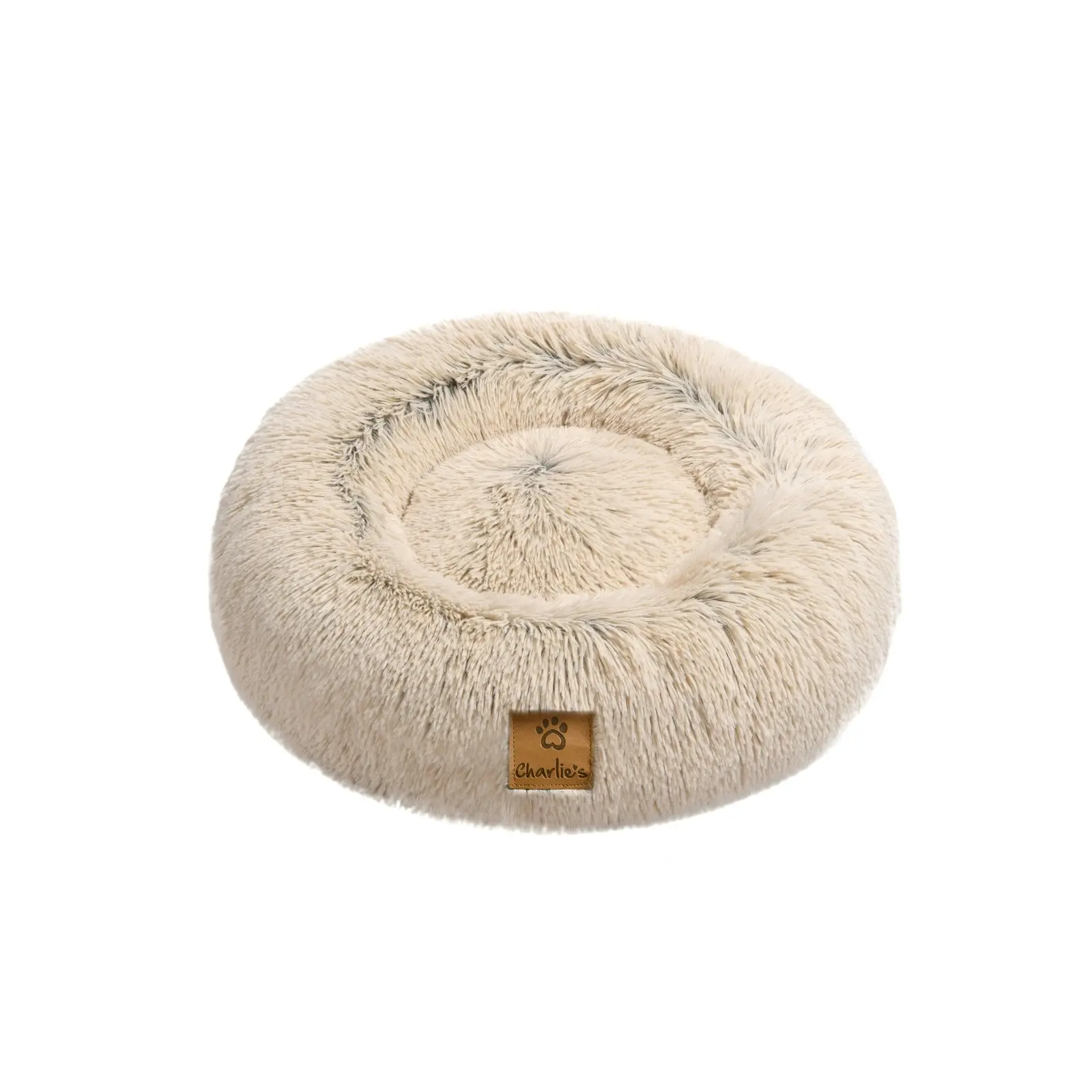 Charlie's Shaggy Faux Fur Donut Calming Pet Nest Bed Cream Chinchilla Small