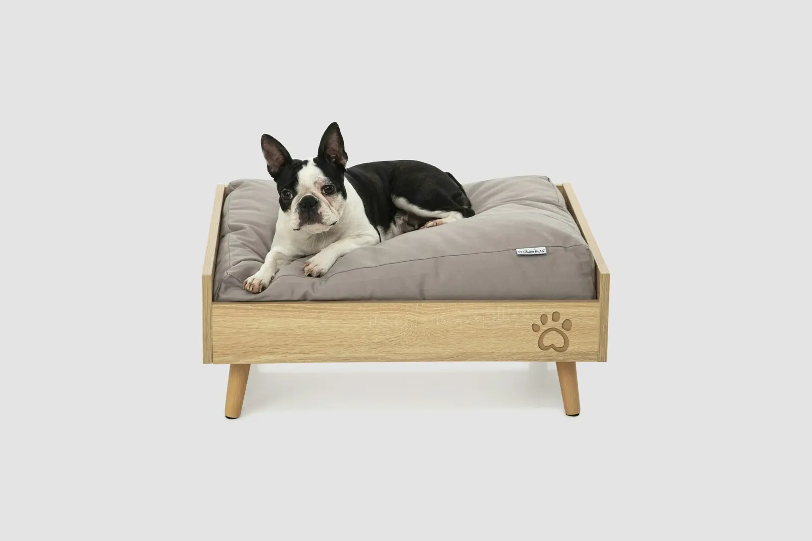 Charlie's Scandi Elevated Bed with Natural Frame & Grey Mattress