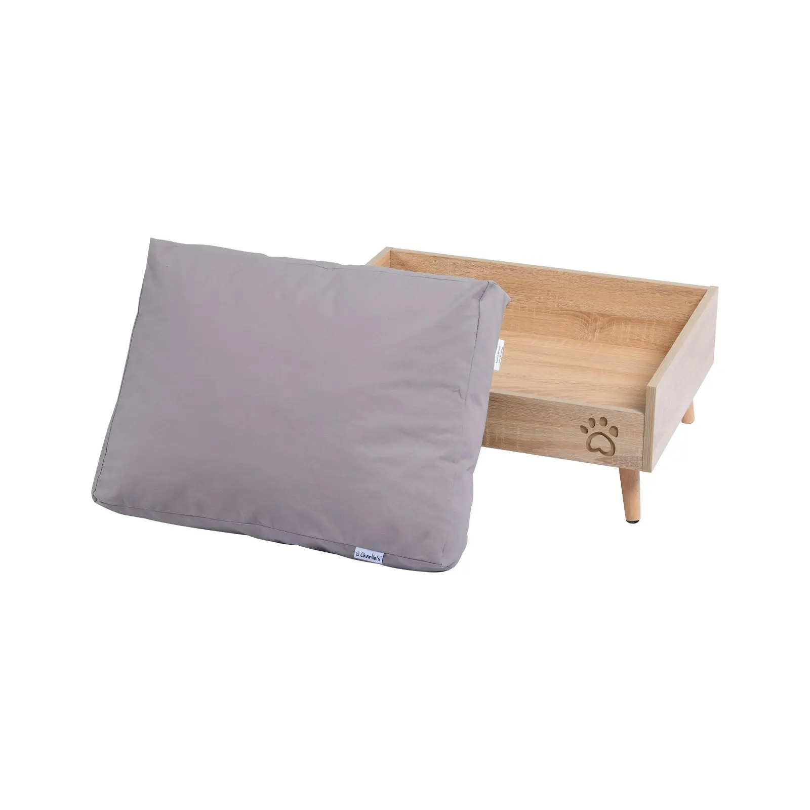 Charlie's Scandi Elevated Bed with Natural Frame & Grey Mattress