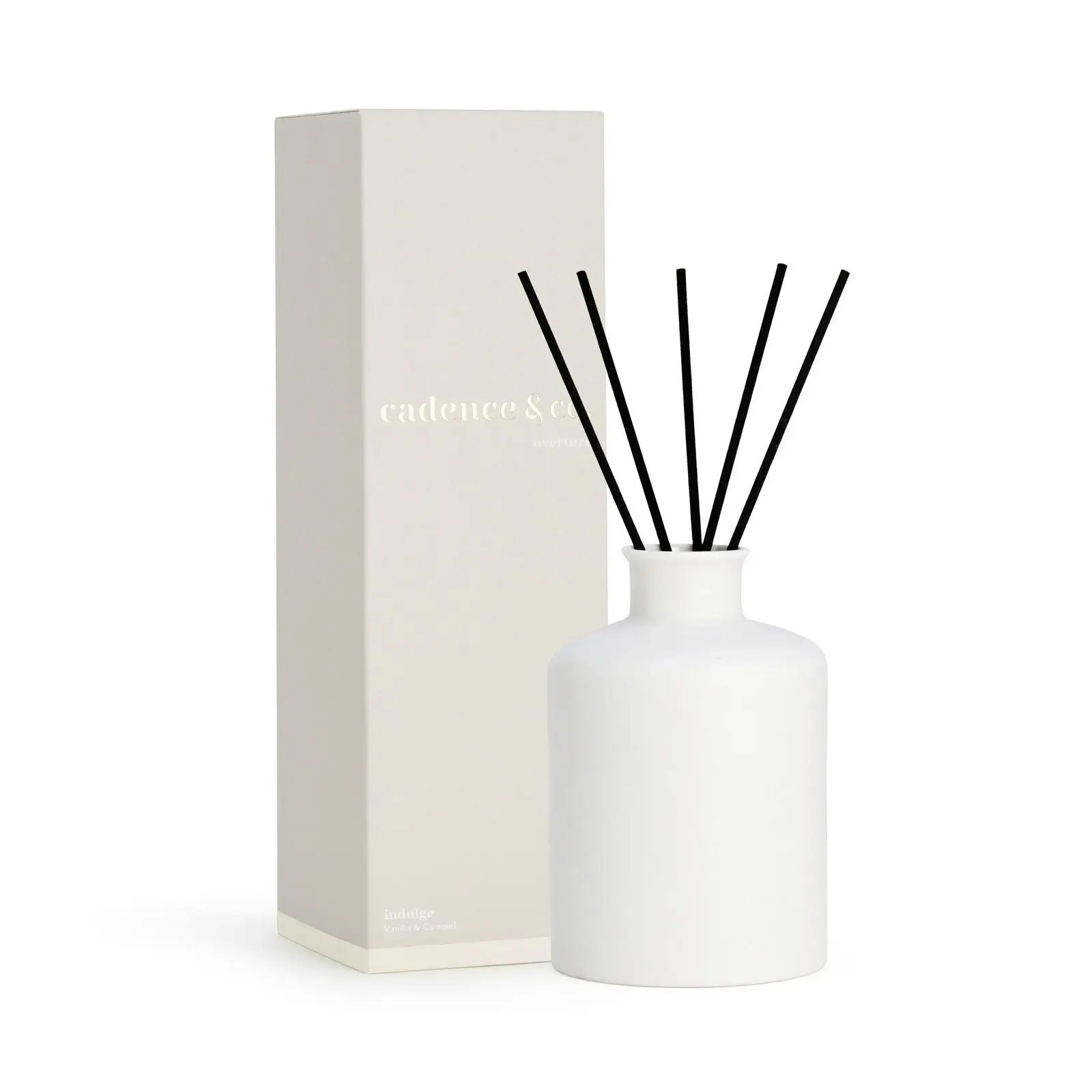 Cadence & Co Overture Reed Diffuser Indulge: Vanilla & Caramel Natural Room Freshener w/ Essential Oils